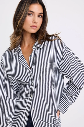You Got This Black Stripe Poplin Oversized Shirt Sweat Absorbing Lining