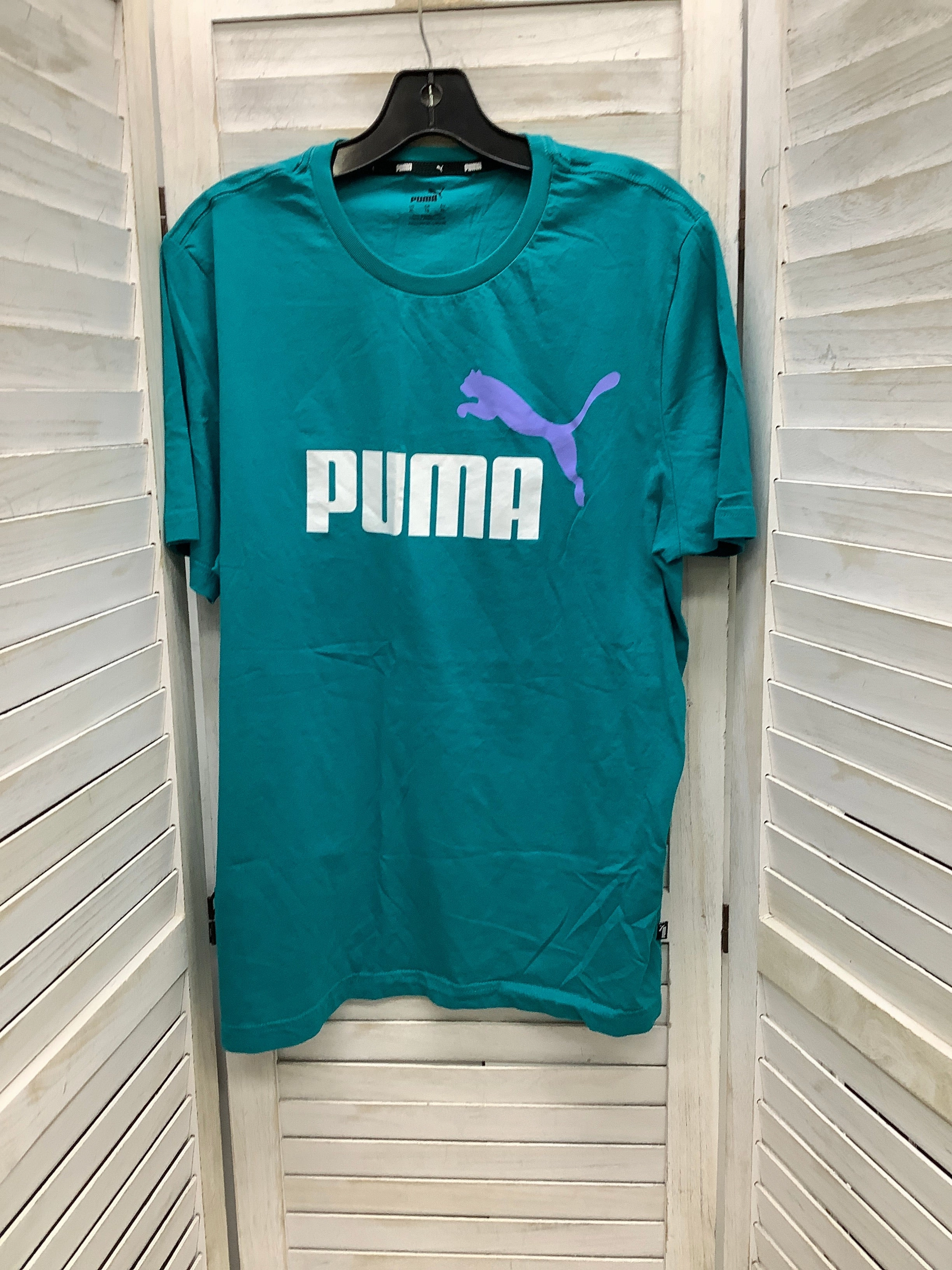 Wrinkle Resistant Cloth Active Look Top Short Sleeve By Puma In Teal, Size: Xl