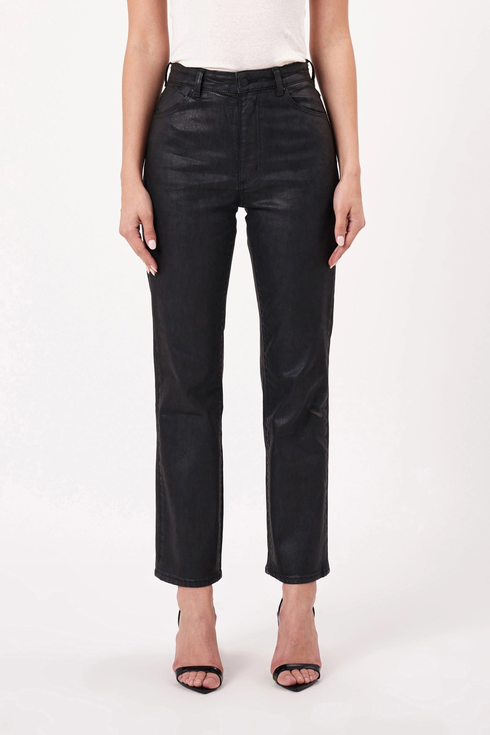 Versatile Relaxed Style Functional Style Original Black Coated High Straight Denim Jean
