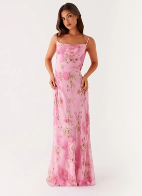 Vintage feel Orlando Maxi Dress - Pink Floral Print