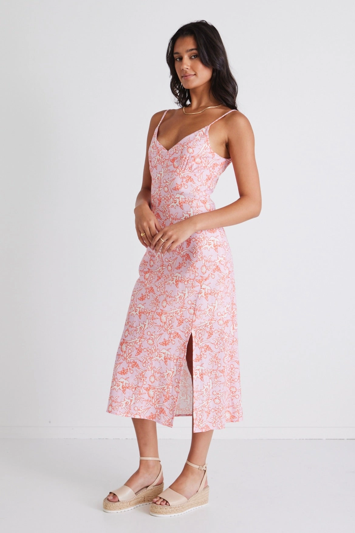 Glossy Detail Stylish Line Otherworldly Pink Silhouette Bias Slip Midi Dress