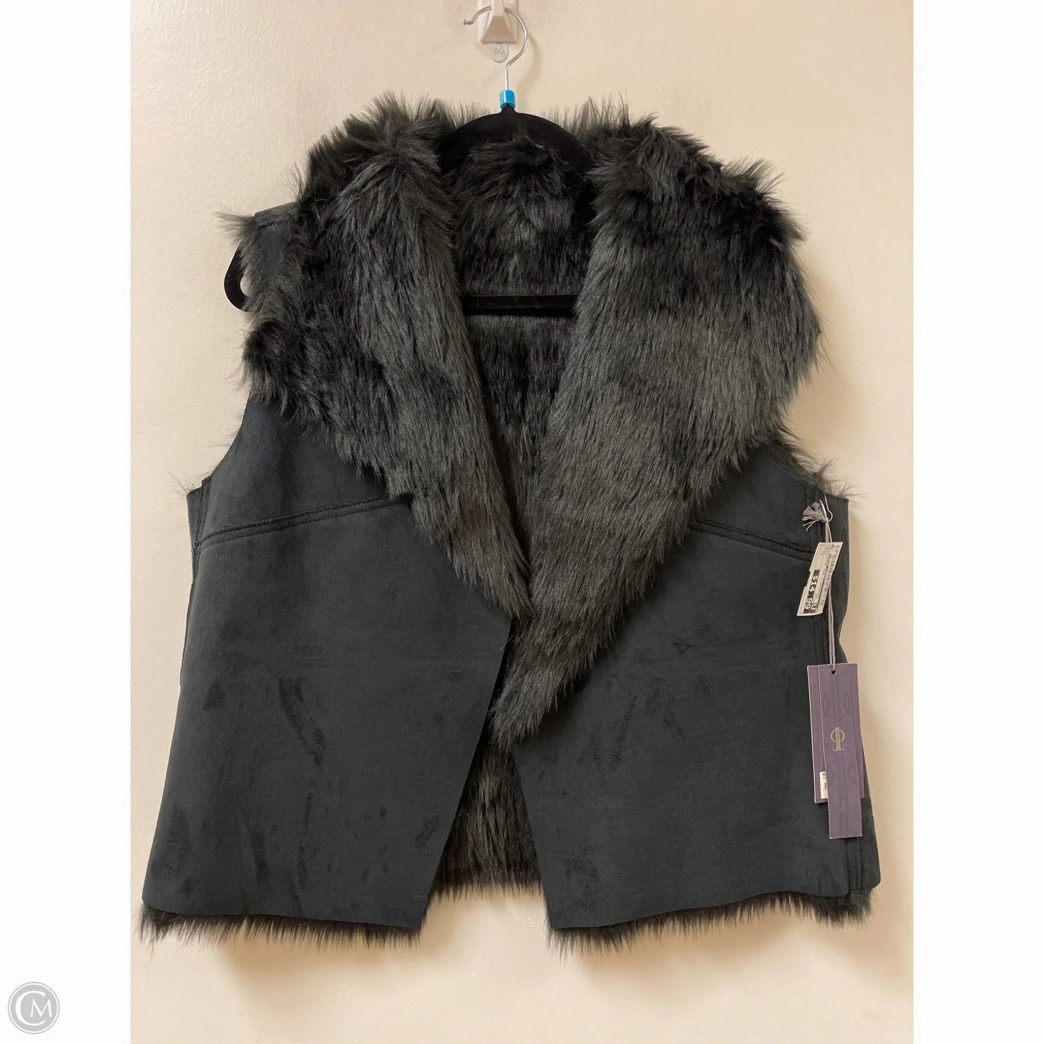 Crisp Look Odor Resistant Tech Vest Faux Fur & Sherpa By Jennifer Lopez In Black, Size: L