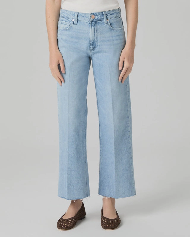 Smooth Comfort Party Look Modern Minimalist Paige Jeans Leenah Ankle Raw Hem in Brightside