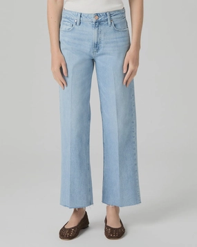 Smooth Comfort Party Look Modern Minimalist Paige Jeans Leenah Ankle Raw Hem in Brightside