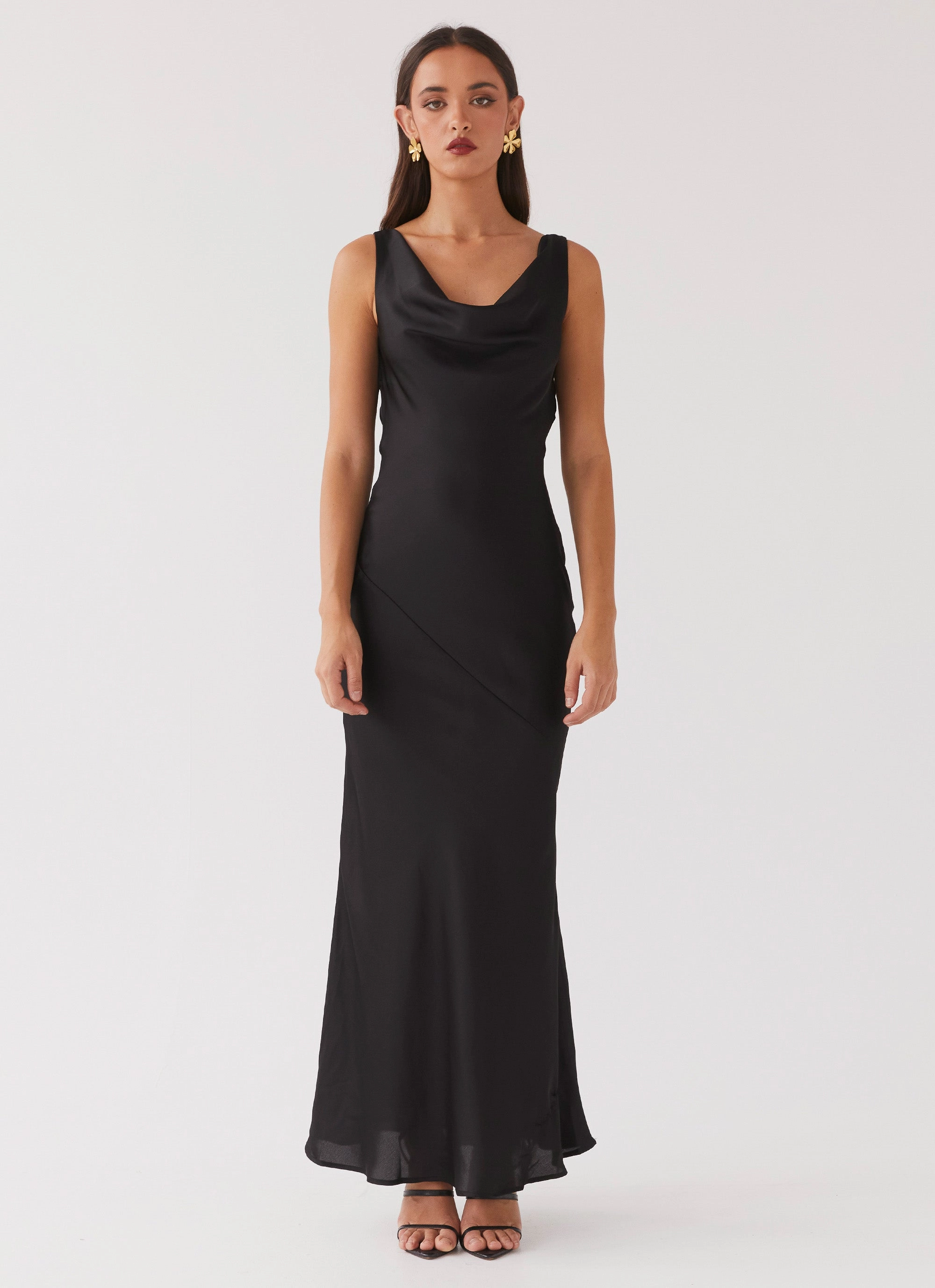 Work Favorite Seasonal Wear Be Mine Satin Maxi Dress - Black