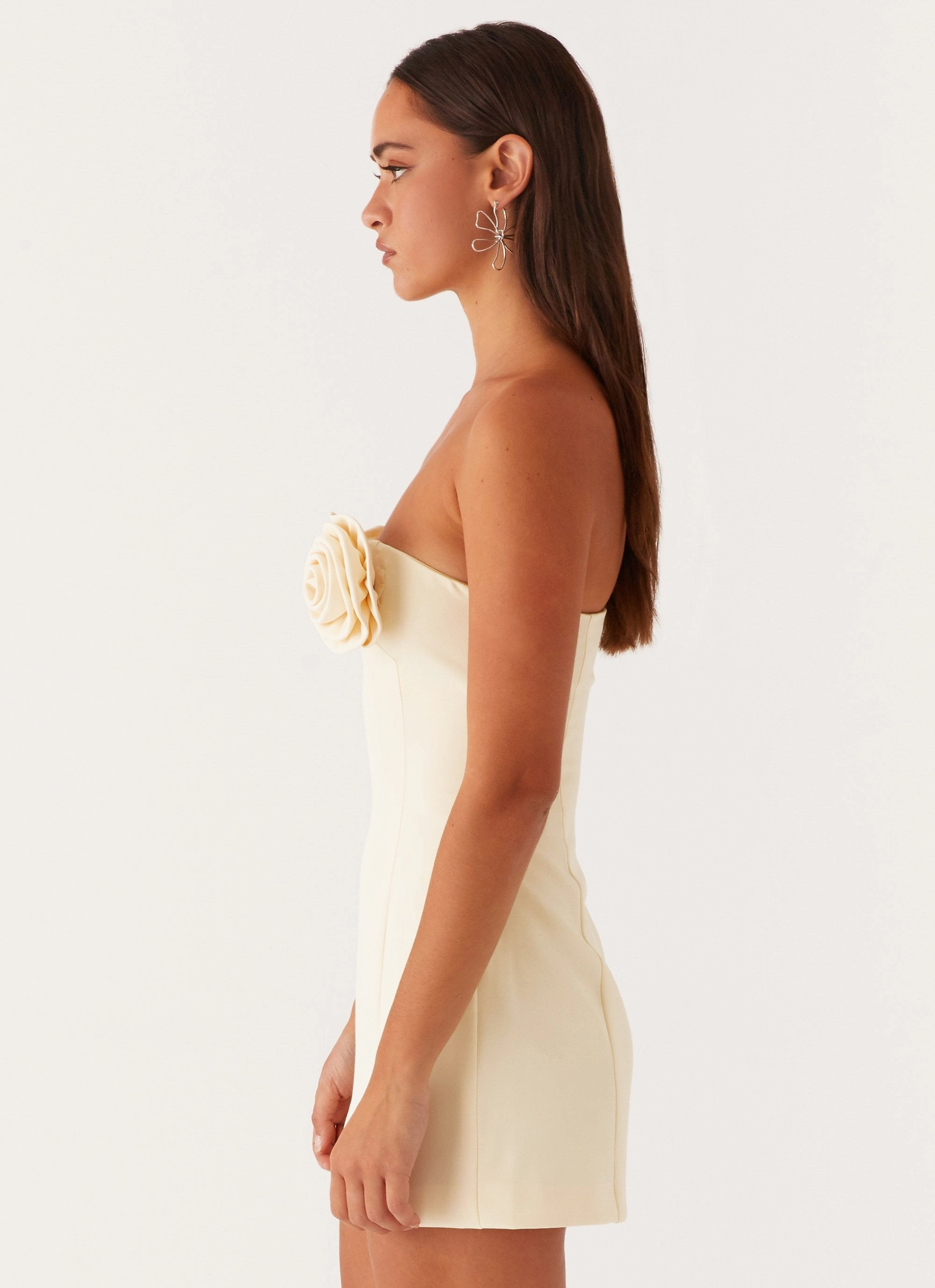 Patsie Strapless Mini Dress - Yellow Walk Grace Printed-Fabric