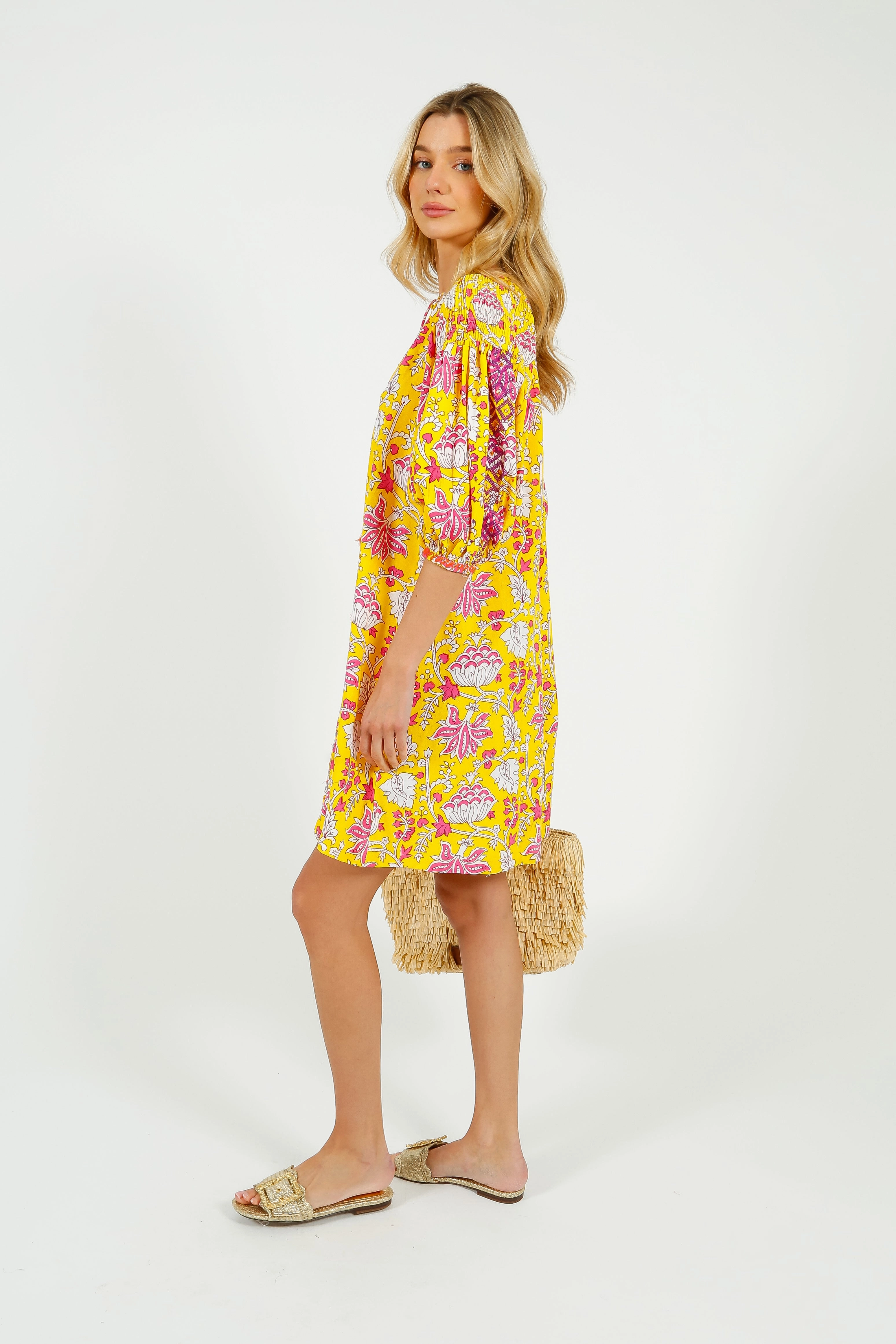 Cloud Light PDS 334 Embroidered Dress in Yellow