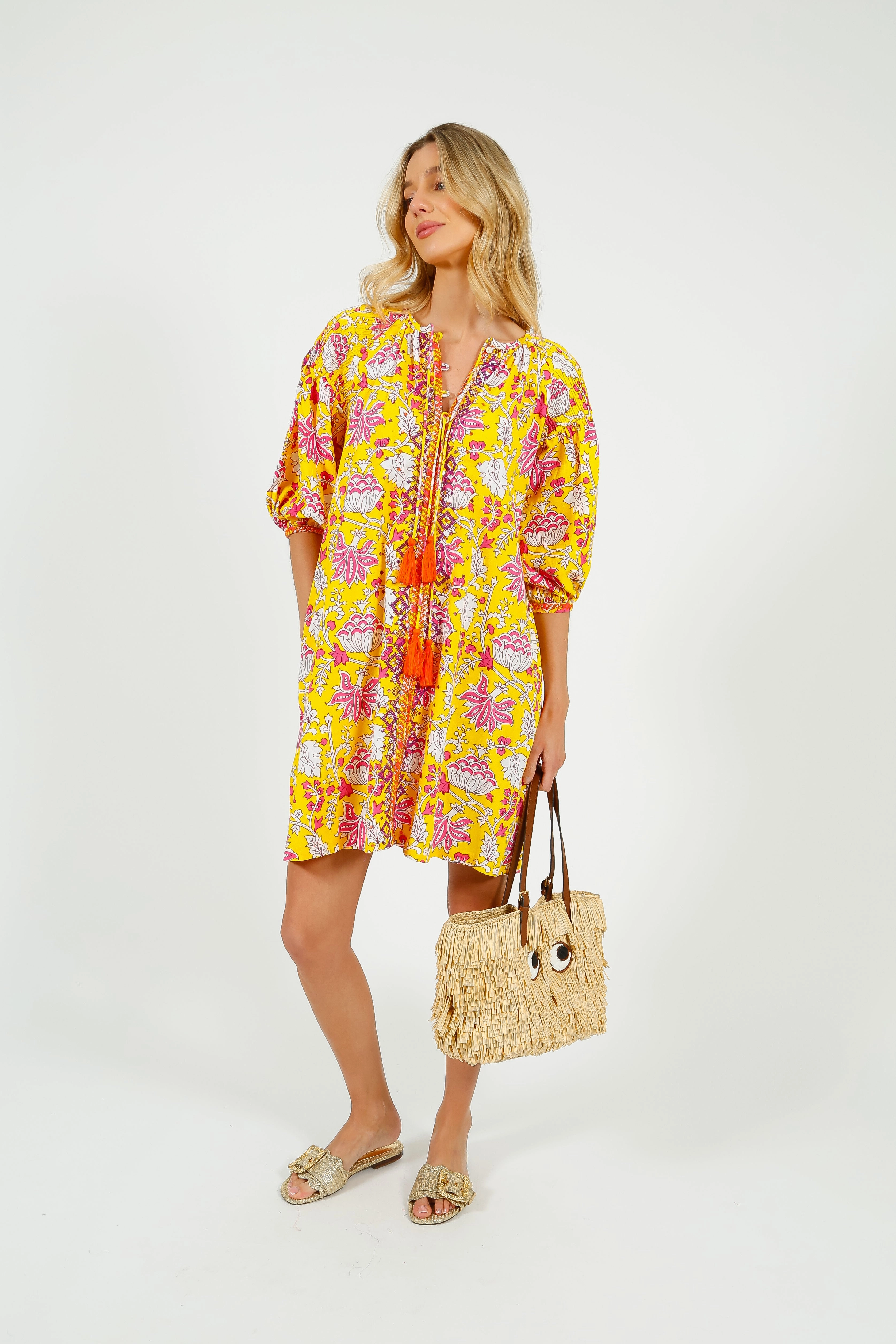 Moment Light Back Detail PDS 334 Embroidered Dress in Yellow