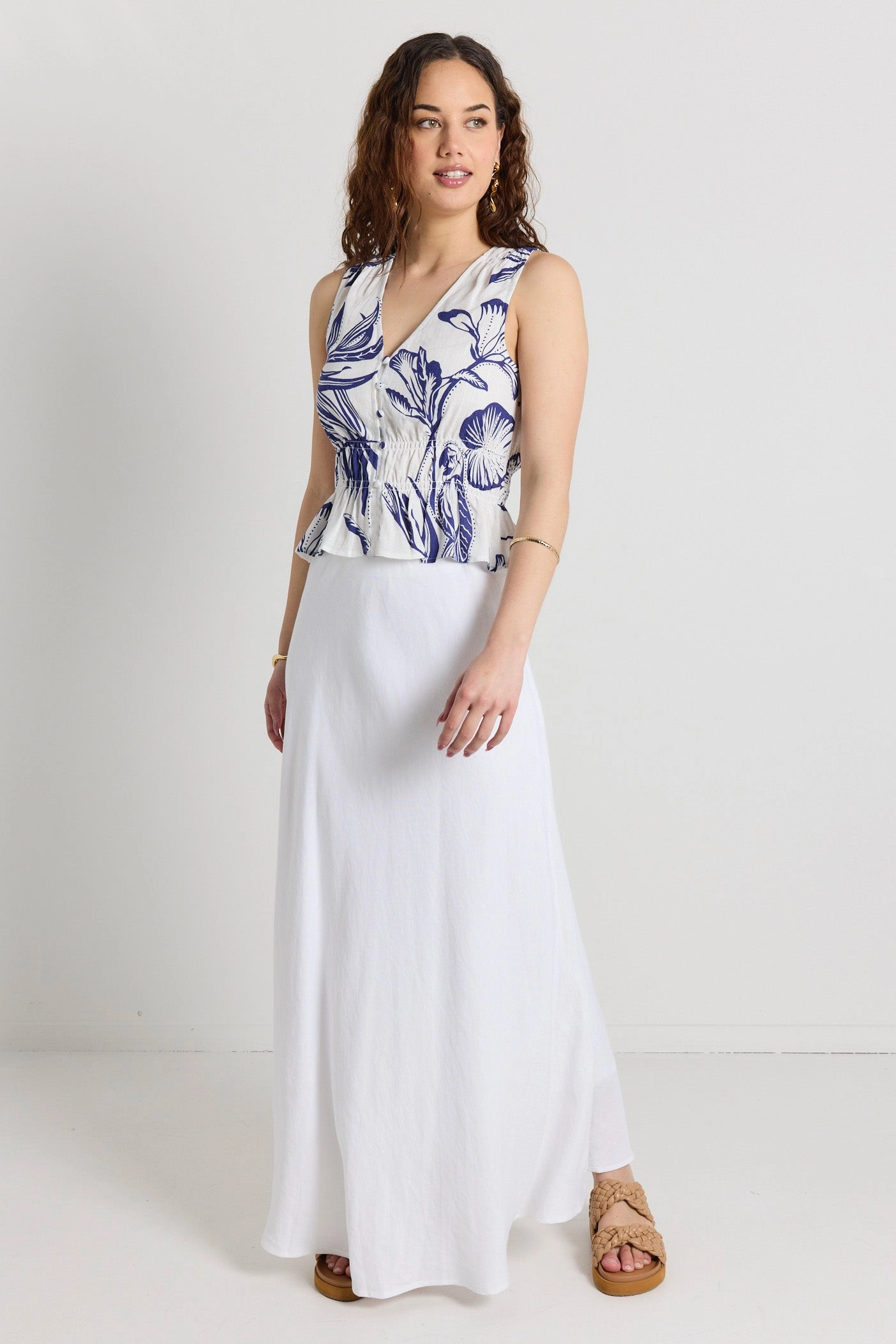 Pegasus Navy Silhouette Button Front Sleeveless Top LowMaintenance