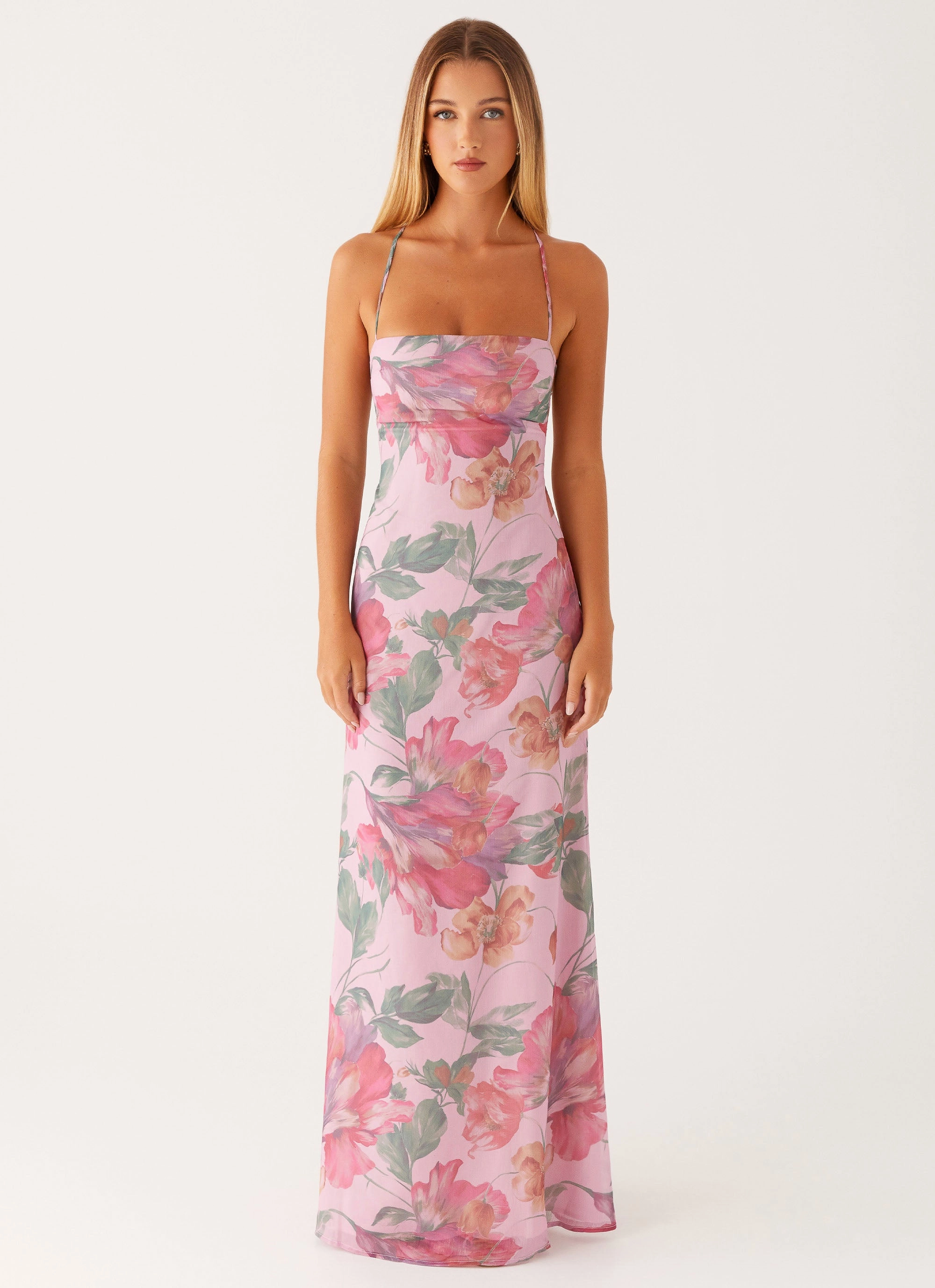 Peggy Maxi Dress - Pink Floral Luxurious Texture