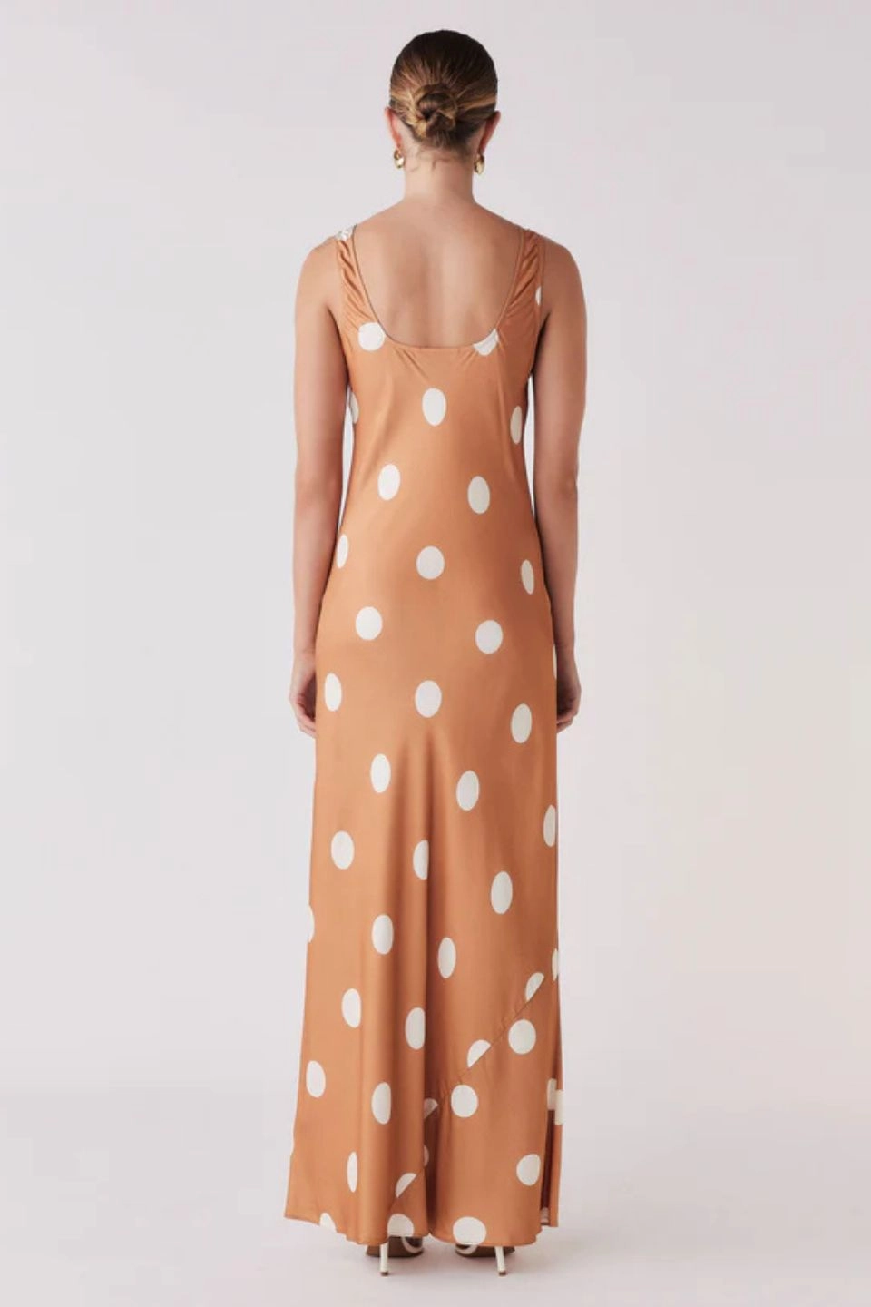 Penny Toffee Spot Sleeveless Satin Midi Slip Dress Square-Neck Stylish and Comfortable