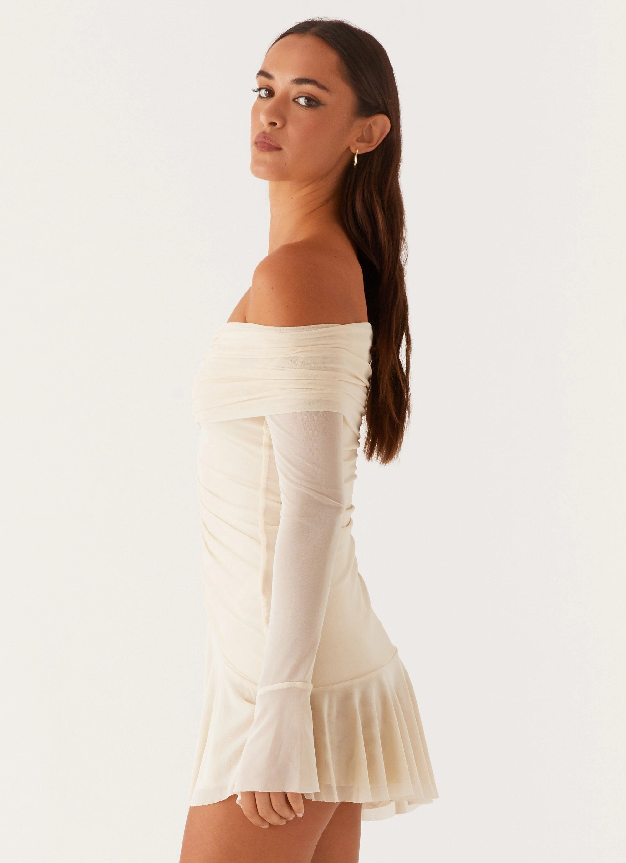 Ellis Ruched Mini Dress - Pastel Yellow Dreamy Texture