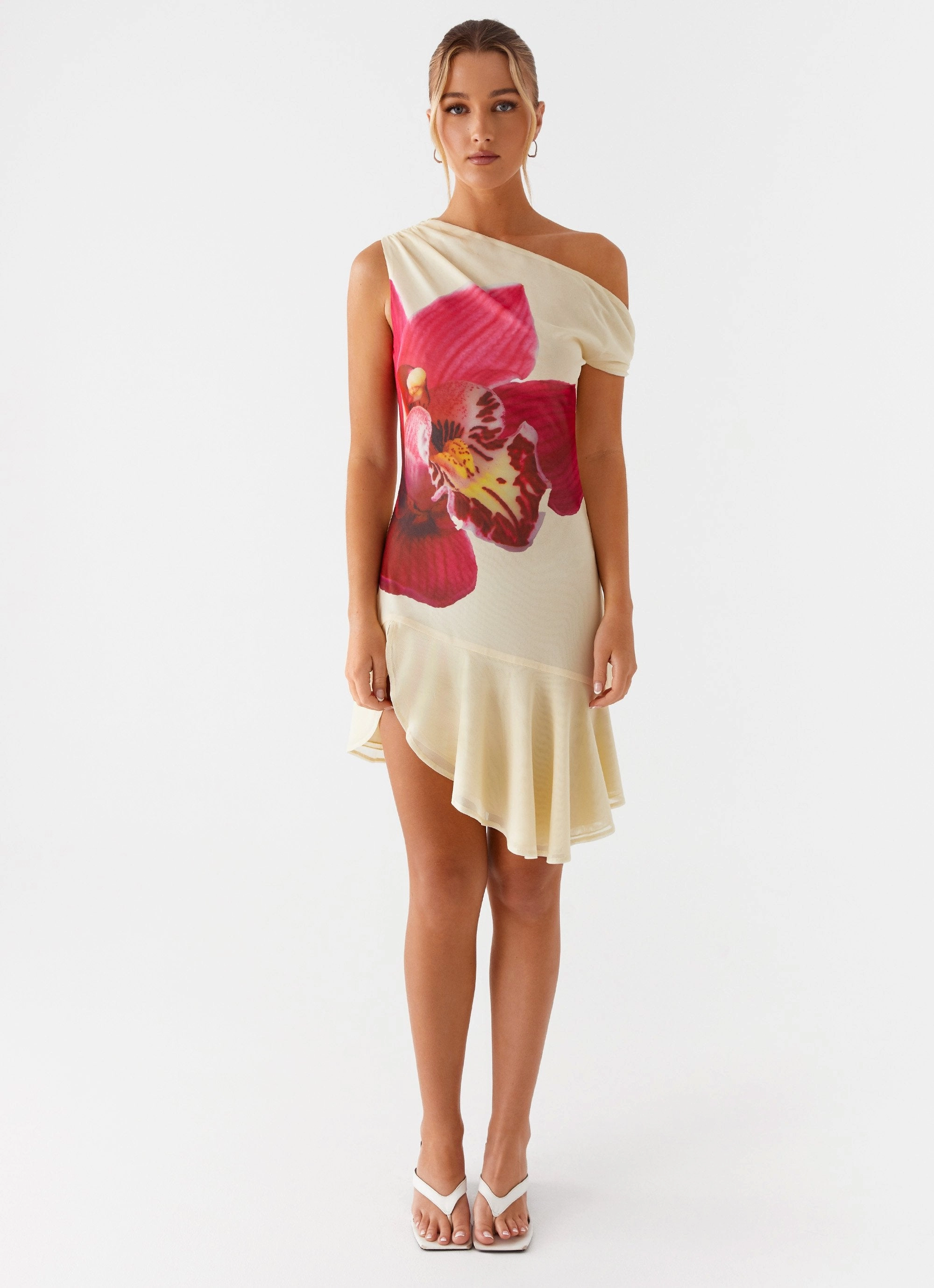 Clementina One Shoulder Mini Dress - Yellow Comfort Stretch Happy Scent