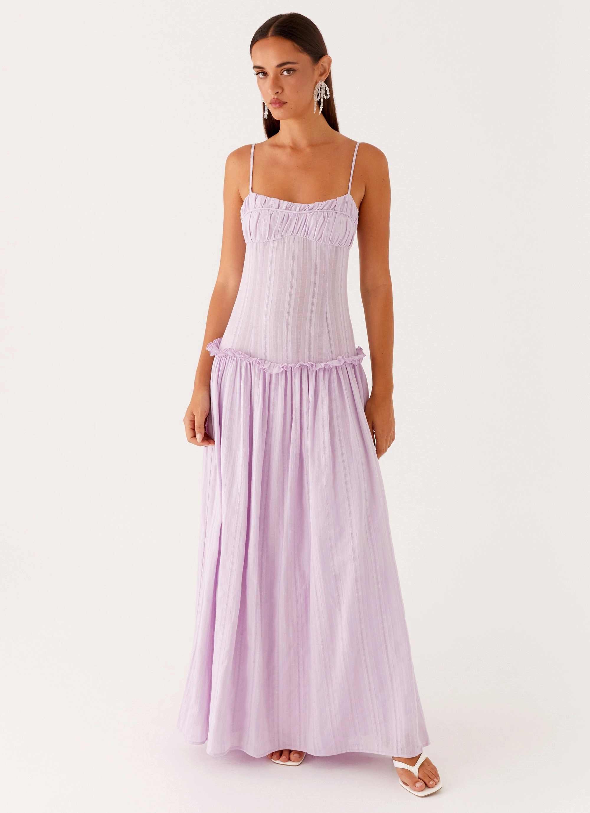 Jacinda Drop Waist Maxi Dress - Lavender Lounge Fit Dreamy Drape