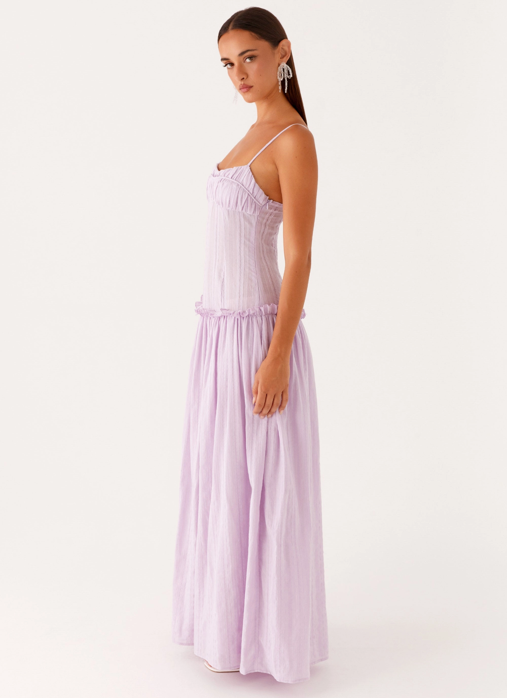 Jacinda Drop Waist Maxi Dress - Lavender Minimalist Style Crisp Silhouette