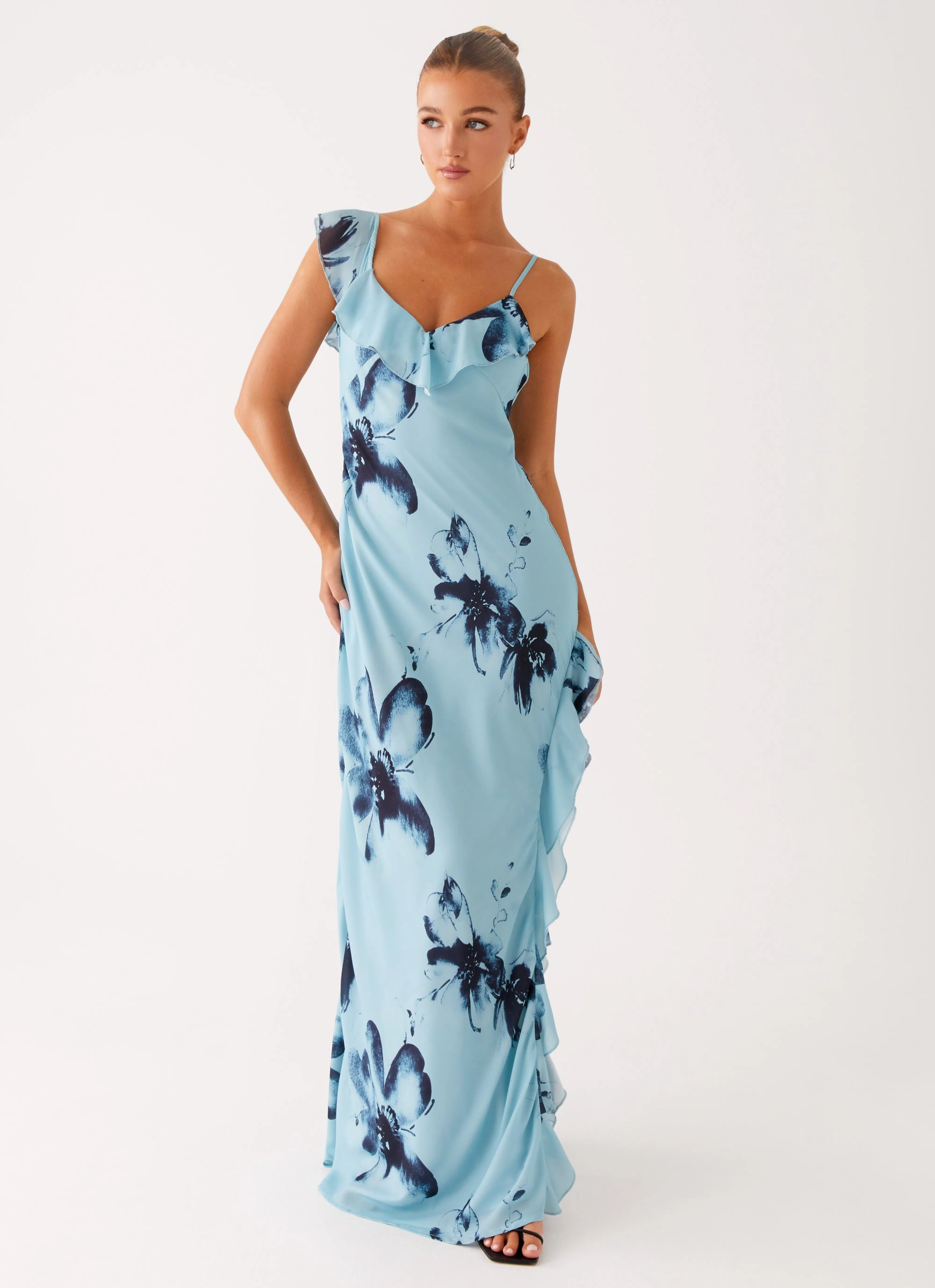Goldsmith Maxi Dress - Blue Black Floral Fluid Fabric