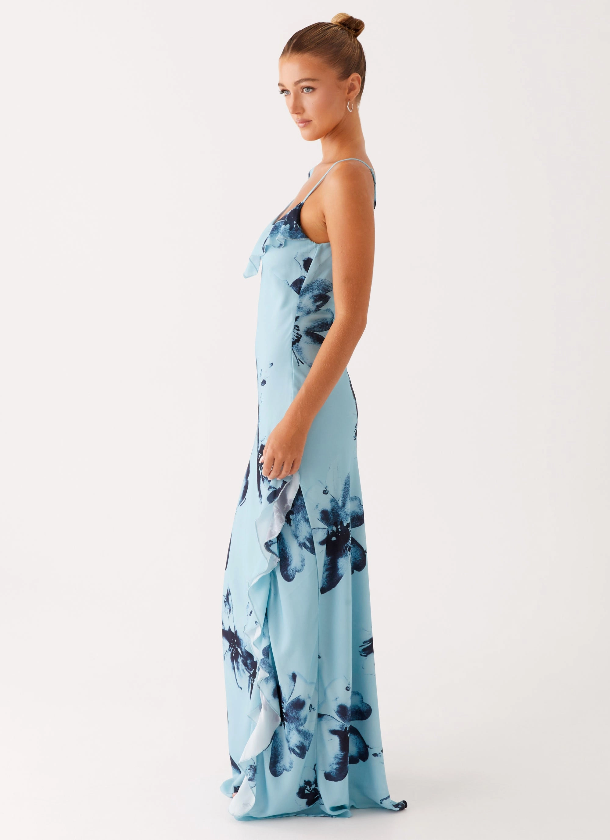 Goldsmith Maxi Dress - Blue Black Floral All-day Comfort Silky Drape