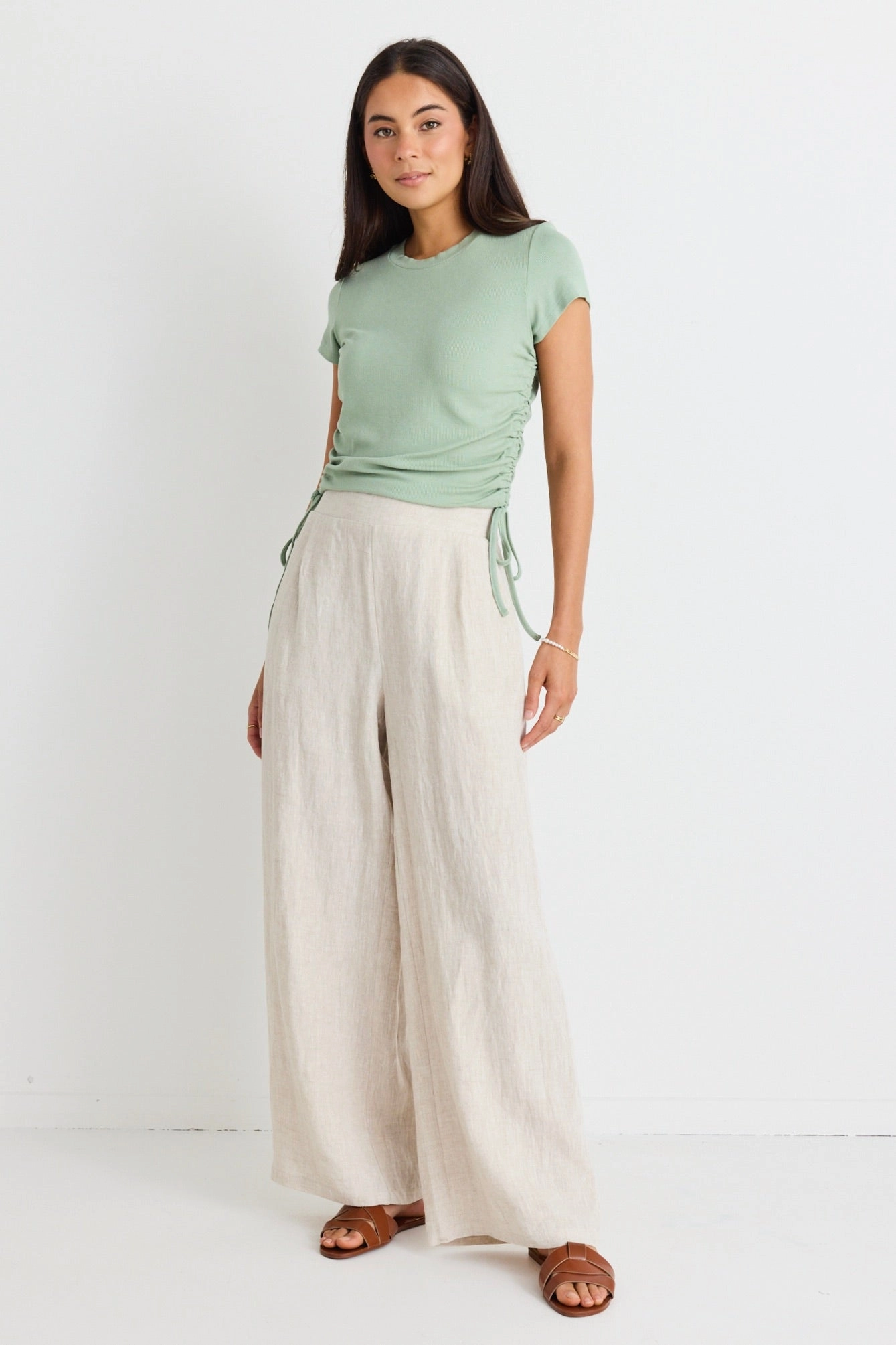 Perfect Sage Rib Rouched Side Crop Tee TaglessNecklineComfort EasyCareMaterial