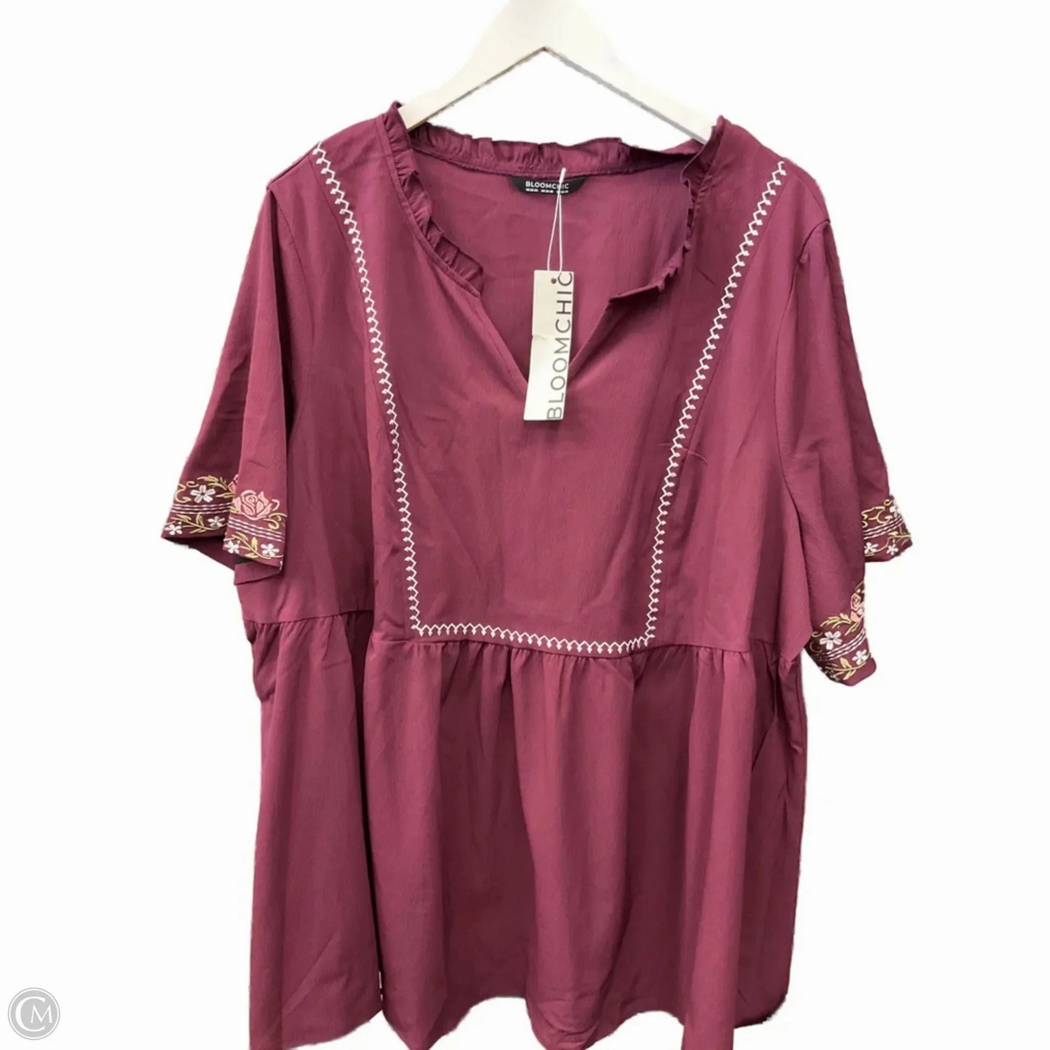 Top Short Sleeve By Bloomchic In Maroon, Size: 3x Everyday Trend Stretchable