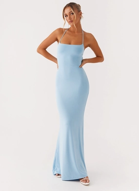 High Waist Tailored Style Talk About Us Maxi Dress - Blue