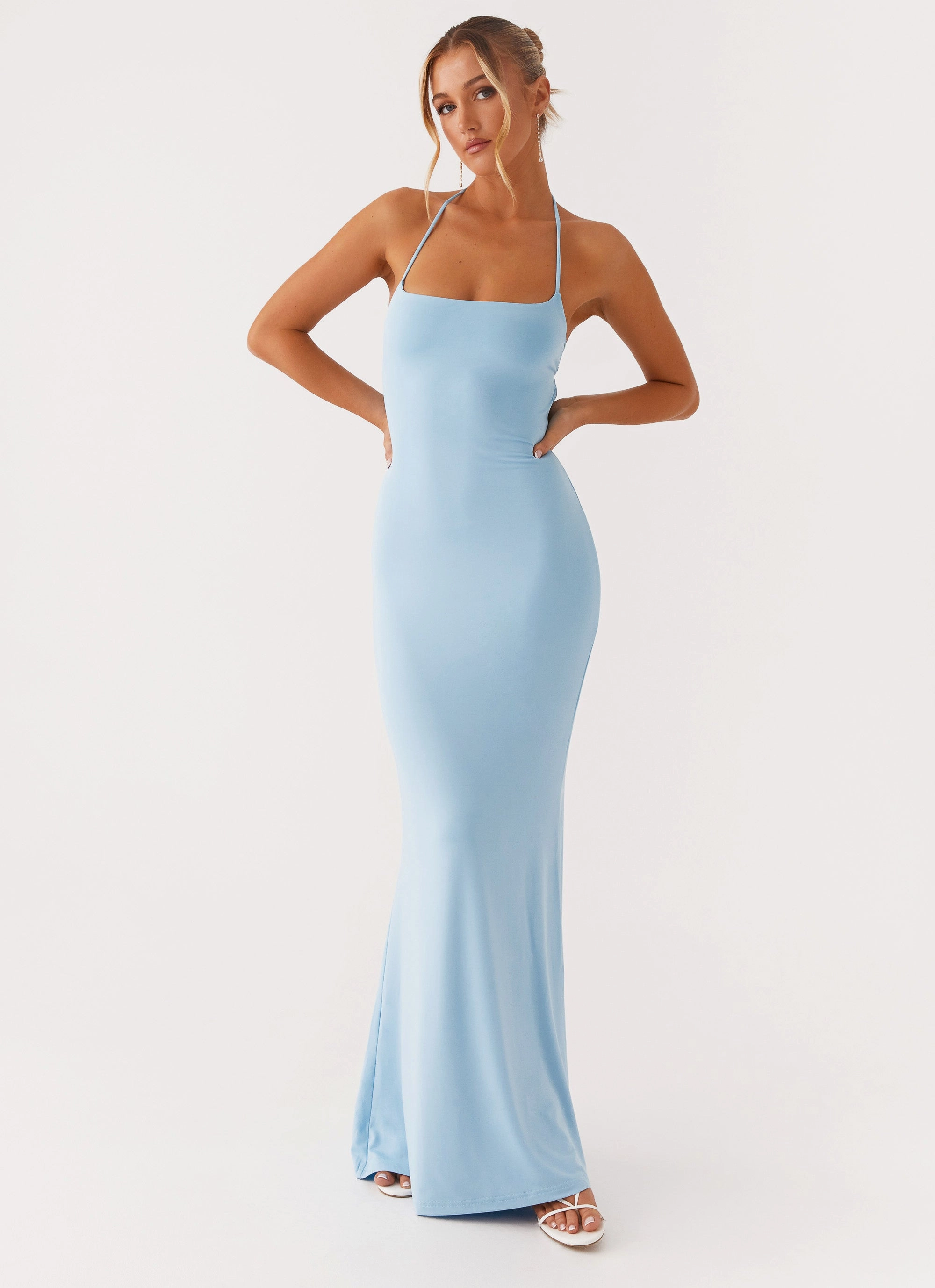 High Waist Tailored Style Talk About Us Maxi Dress - Blue