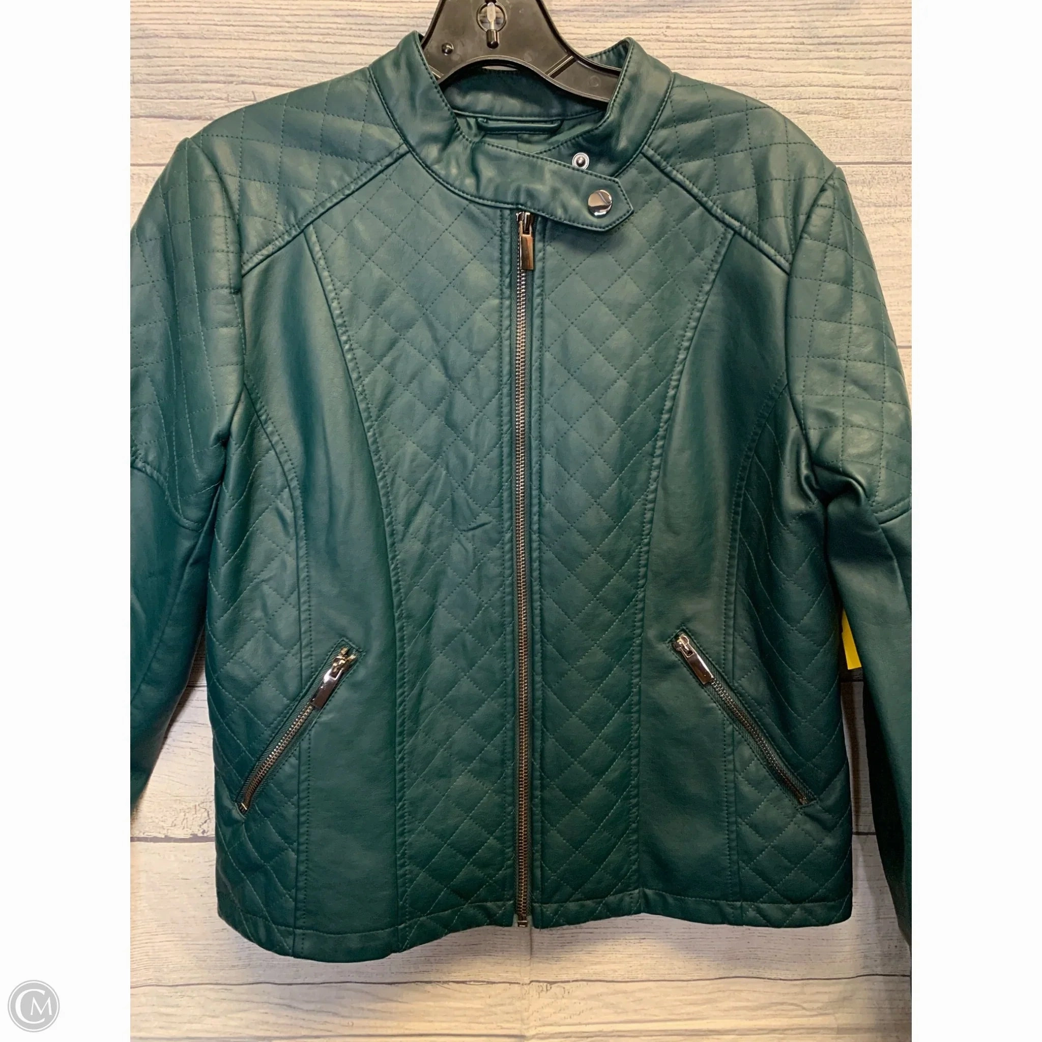 Jacket Leather By New York And Co In Green, Size: M Noise Free Zippers