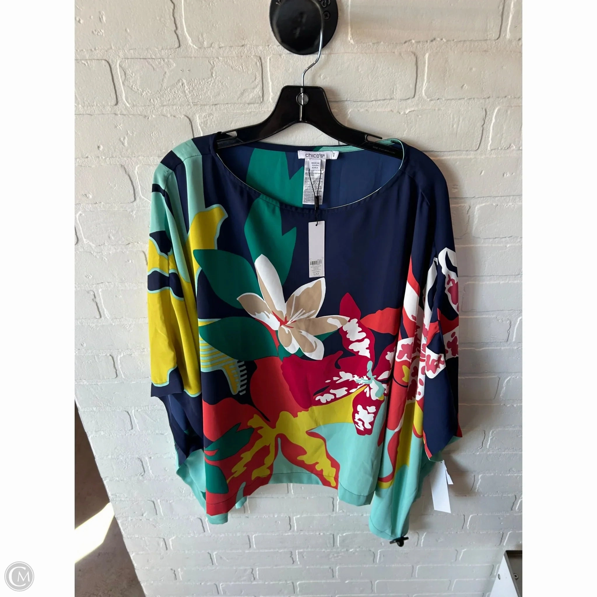 Seamless Stitching Poncho By Chicos In Blue & Green, Size: S