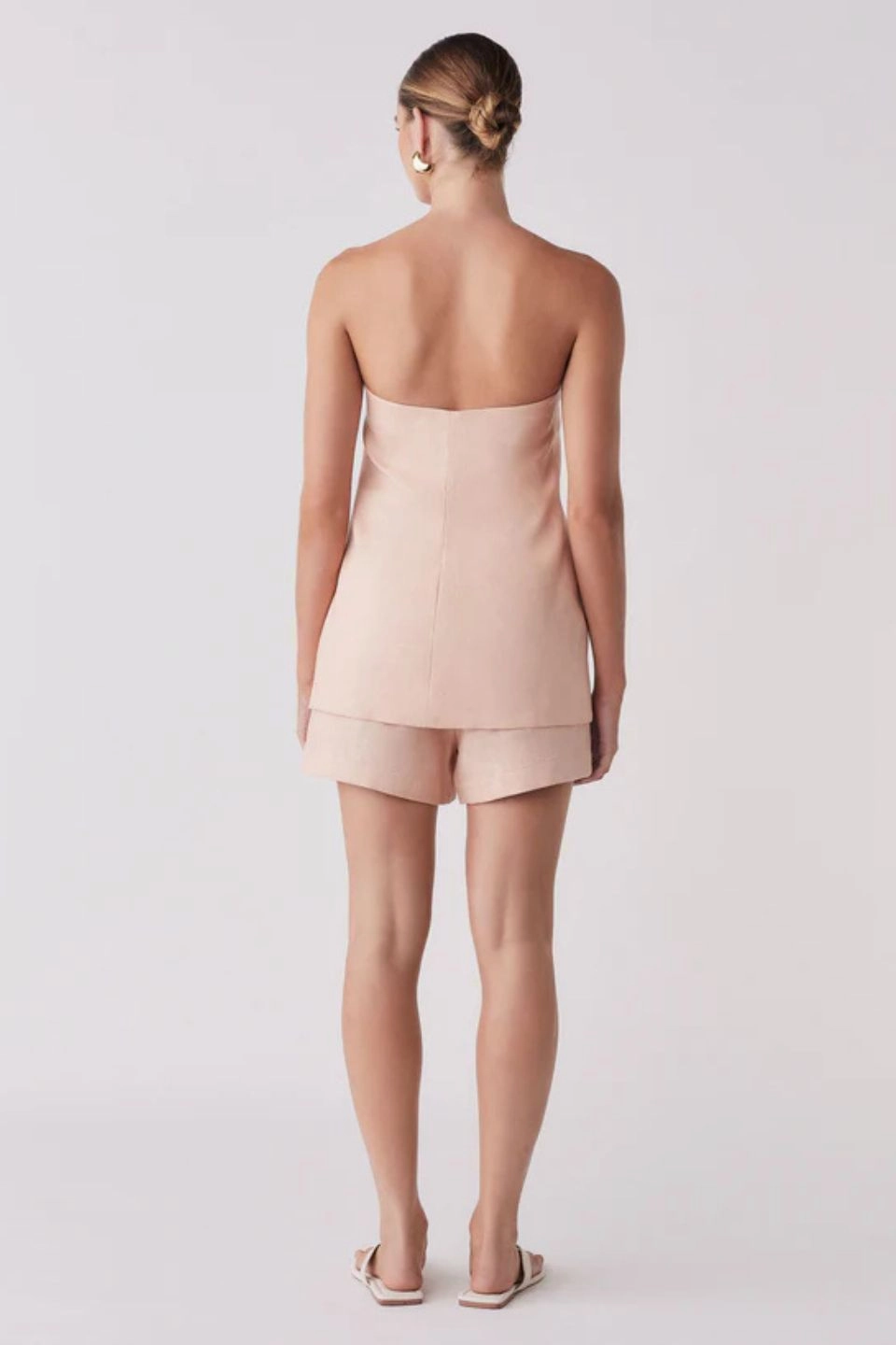 BreathableFabricTech Comfy Cardigan Portsea Peach Front Button Linen Bandeau Top