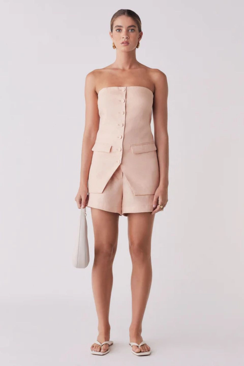 OrganicCotton Portsea Peach Front Button Linen Bandeau Top