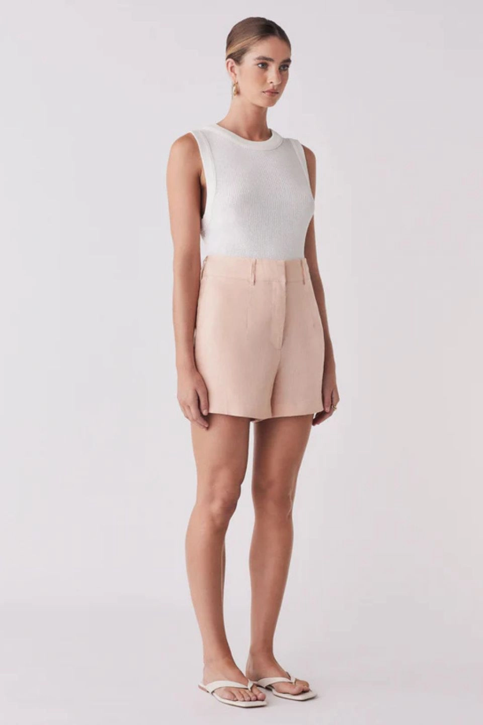 Portsea Peach Linen Short Neutral Tone Stitching Minimalist Styling