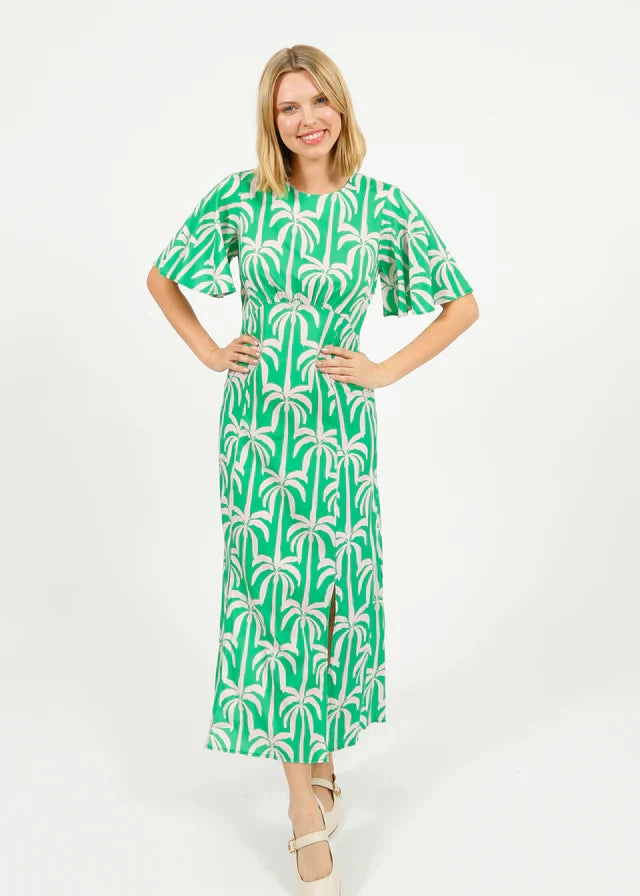 Versatile party outfit Patterned-Fabric PP Gini Dress in Palm Tower Green