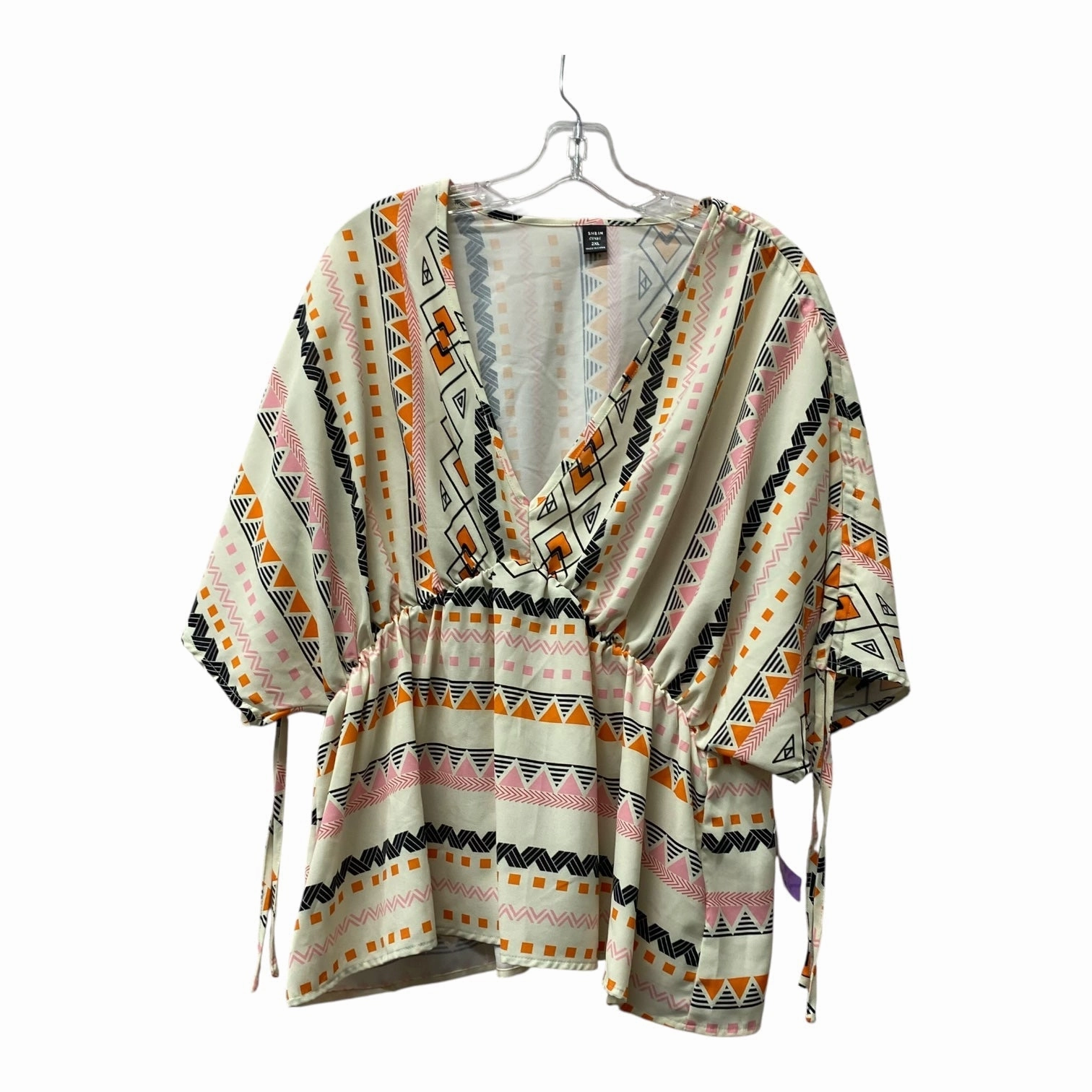 OdorResistant Fabric Daily Comfort Style Top Ss By Shein In Cream & Orange, Size:2X