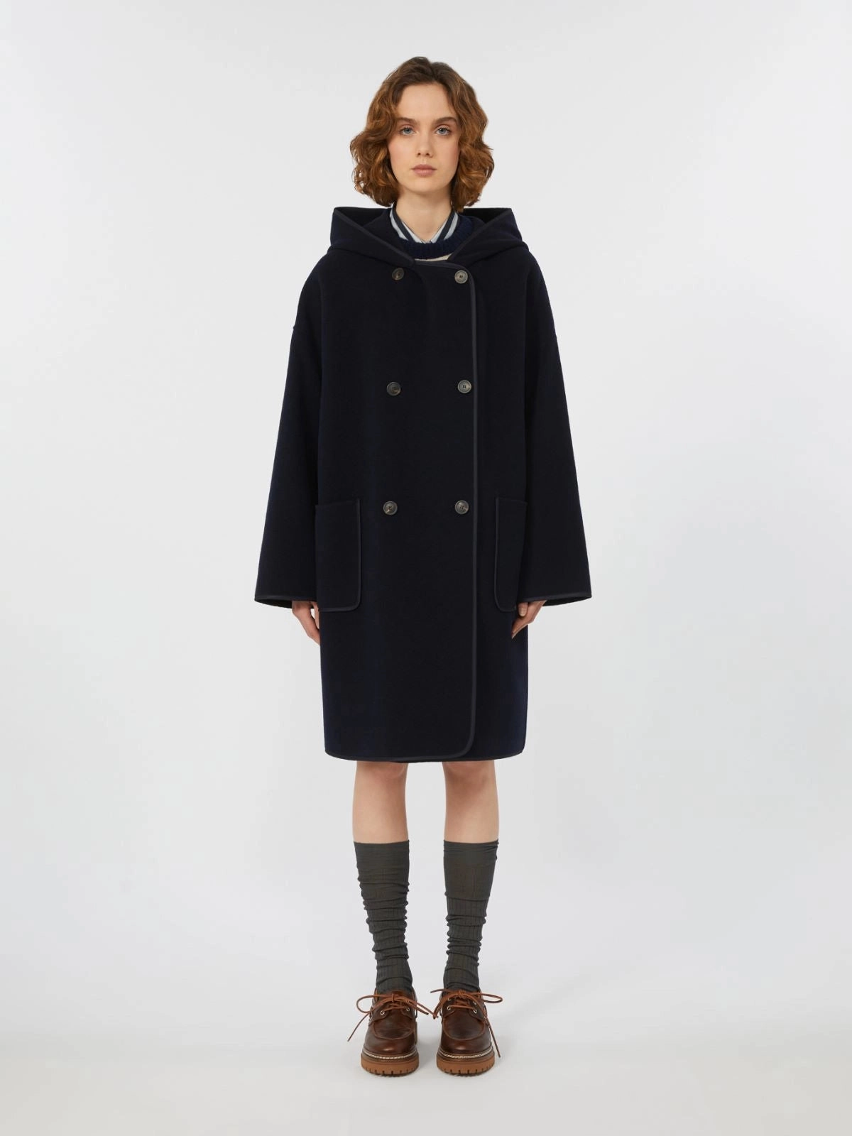 Weekend Max Mara Bergen Coat in Navy Layered Drape Modern City Outfit