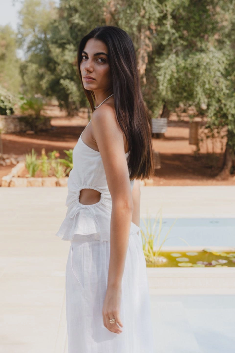 Fairytale White Linen One Shoulder Cutout Top Basic Tank Fashionable Shirt