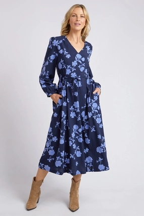 Day Romance Kacey Navy Floral V Neck Midi Dress