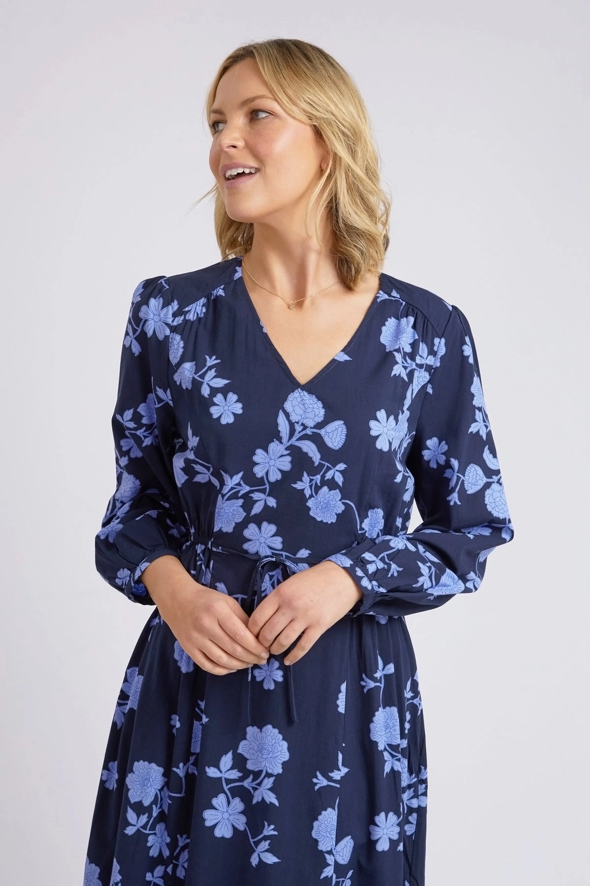 Garden Scene Kacey Navy Floral V Neck Midi Dress