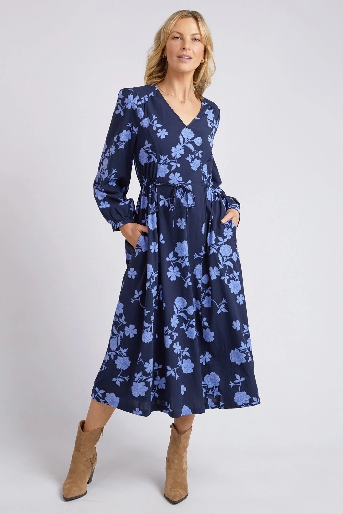 Day Romance Kacey Navy Floral V Neck Midi Dress