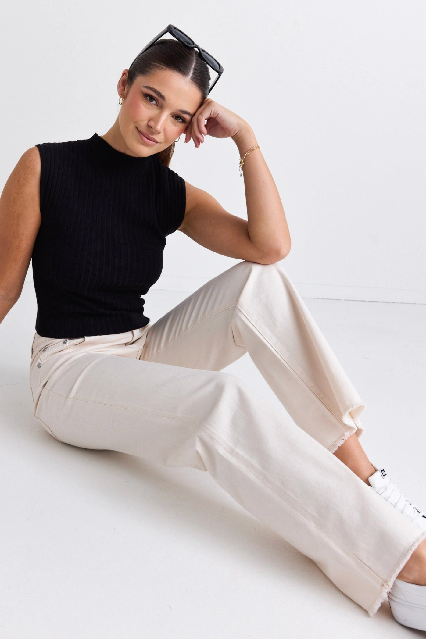 Juniper Ecru High Waist Wide Leg Jean Easy Flex Design ReinforcedKnees