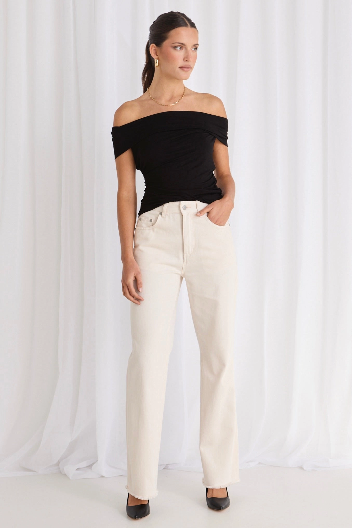 Simple Utility Juniper Ecru High Waist Wide Leg Jean