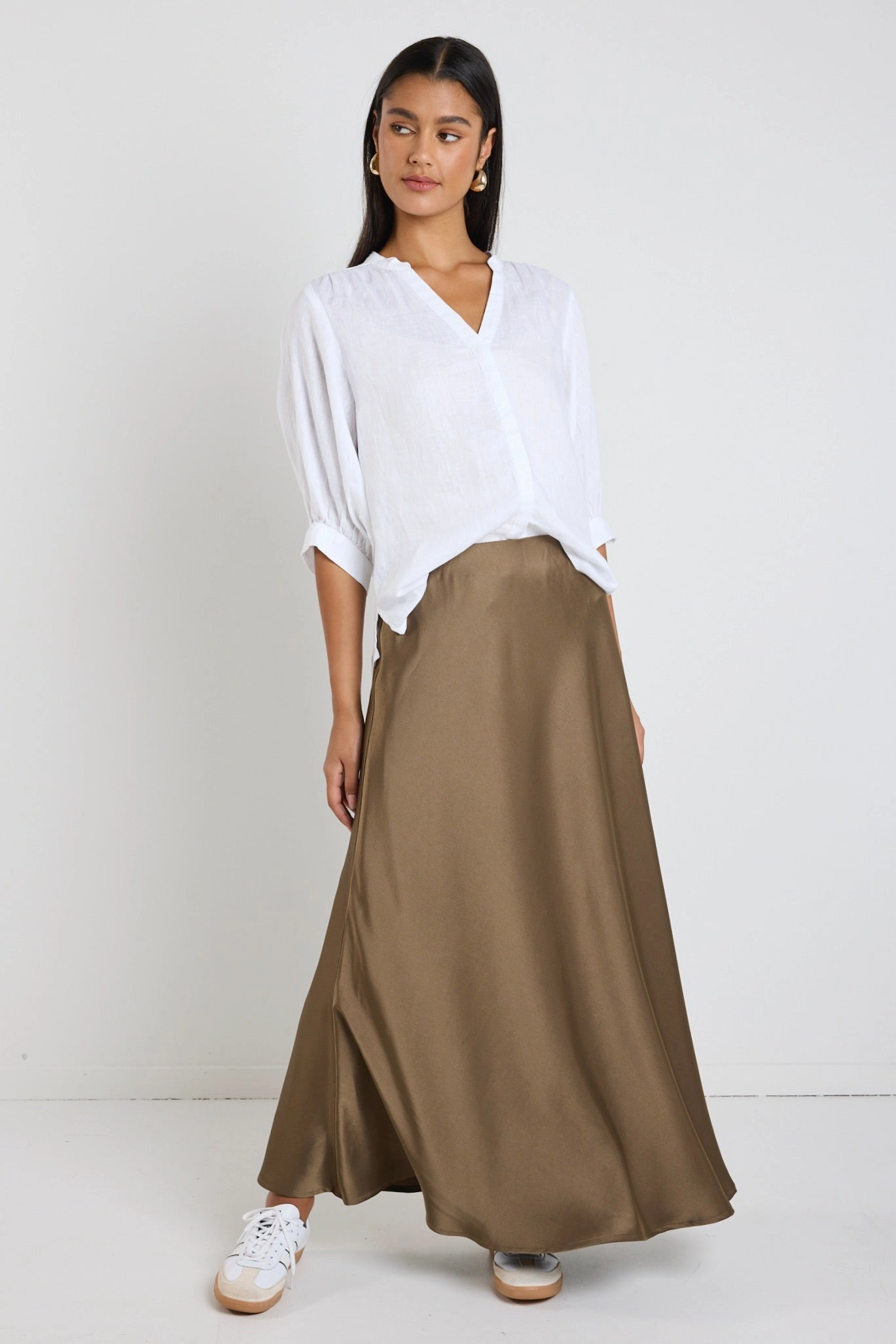 Preserve Bronze Floaty Satin Bias Maxi Skirt Fall Favorite
