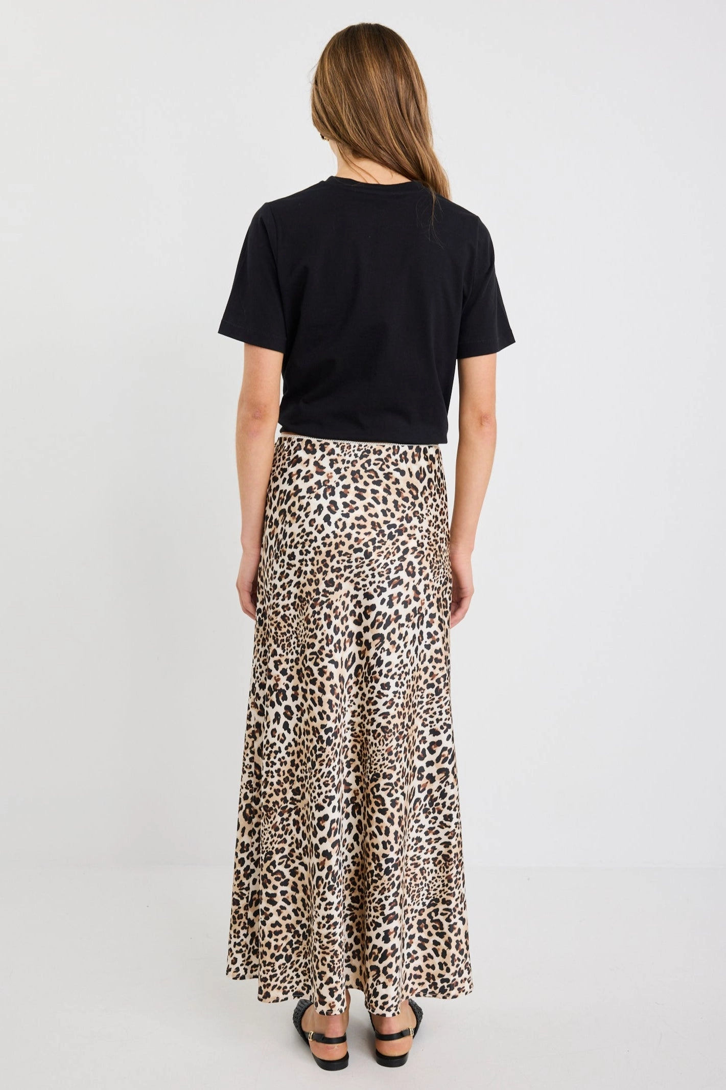 Prodigy Satin Leopard Print Bias Cut Midi Skirt Performance Outfit Bold Statement