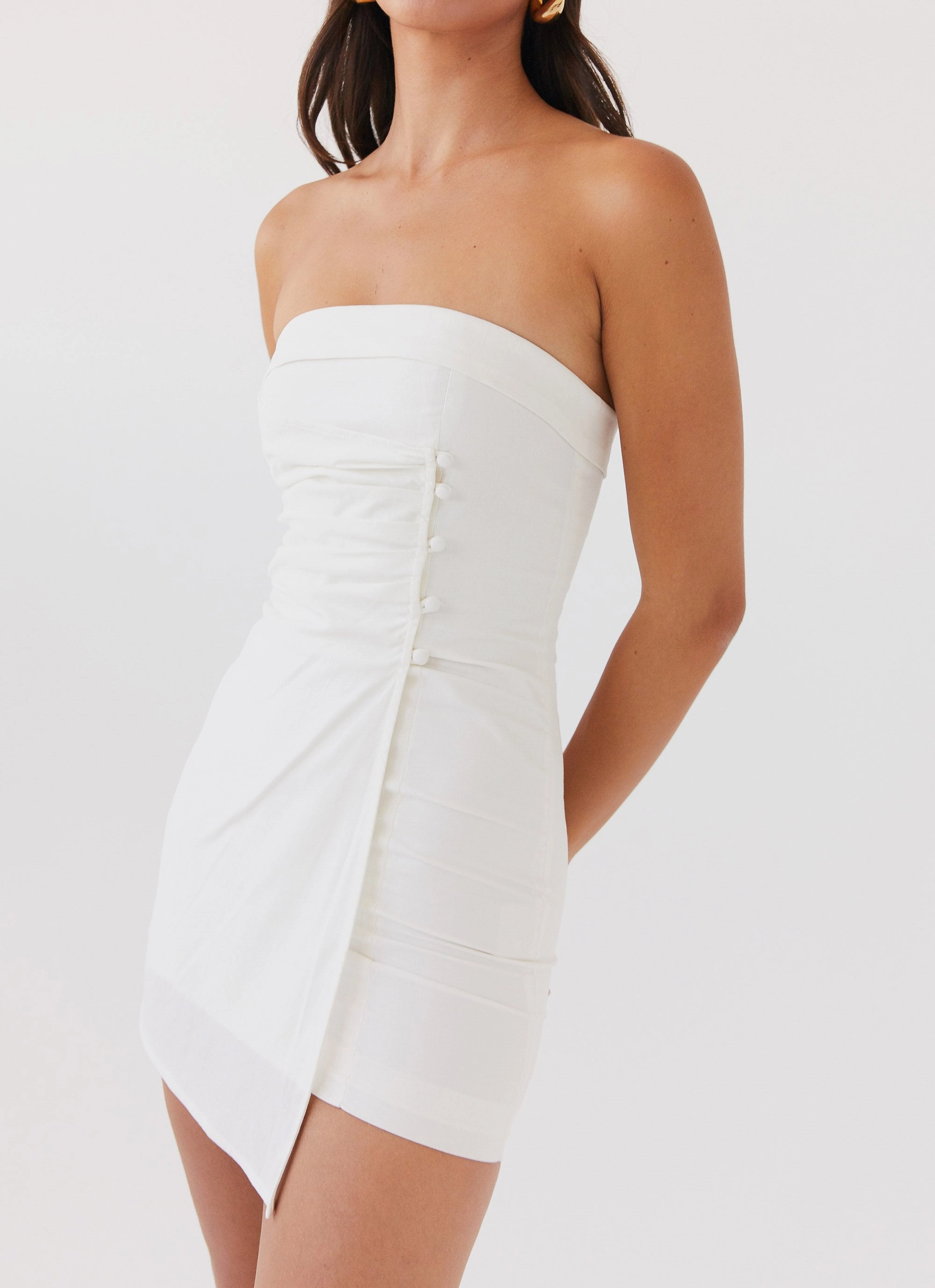 Timeless slip dress Tie-Detail Lavinia Linen Tube Mini Dress - White