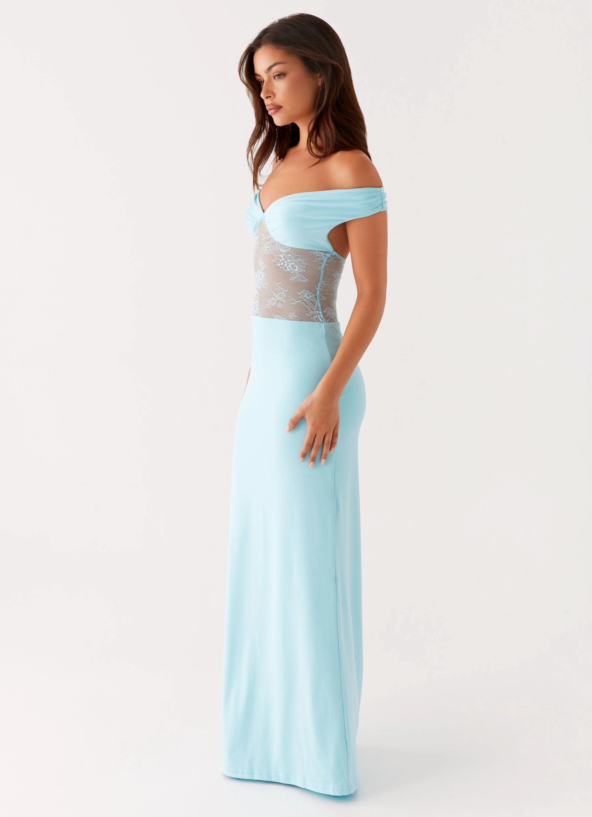 Stylish Waistband Signature-Style Infatuation Lace Maxi Dress - Turquoise