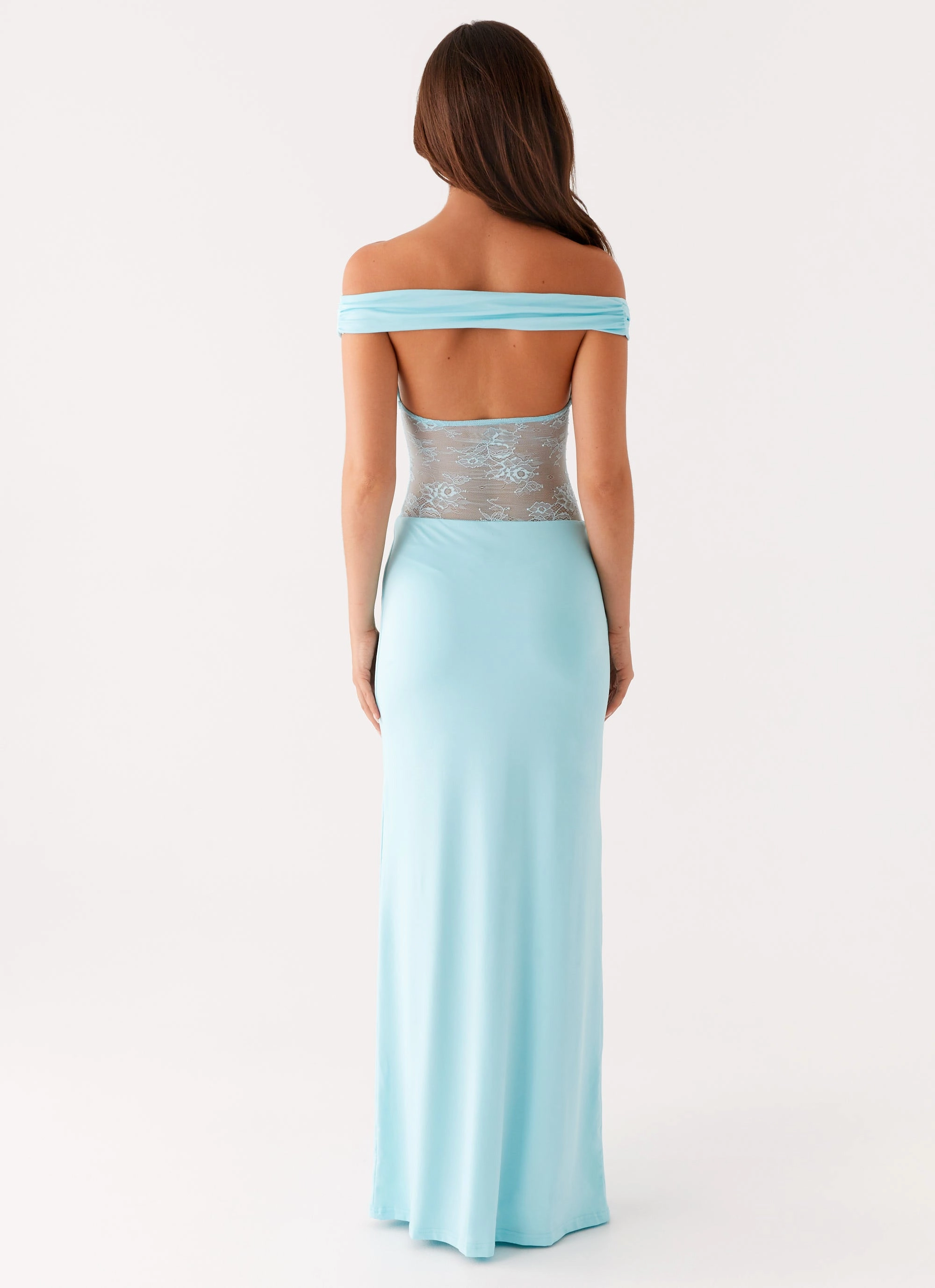 Tonal-Stitching Infatuation Lace Maxi Dress - Turquoise