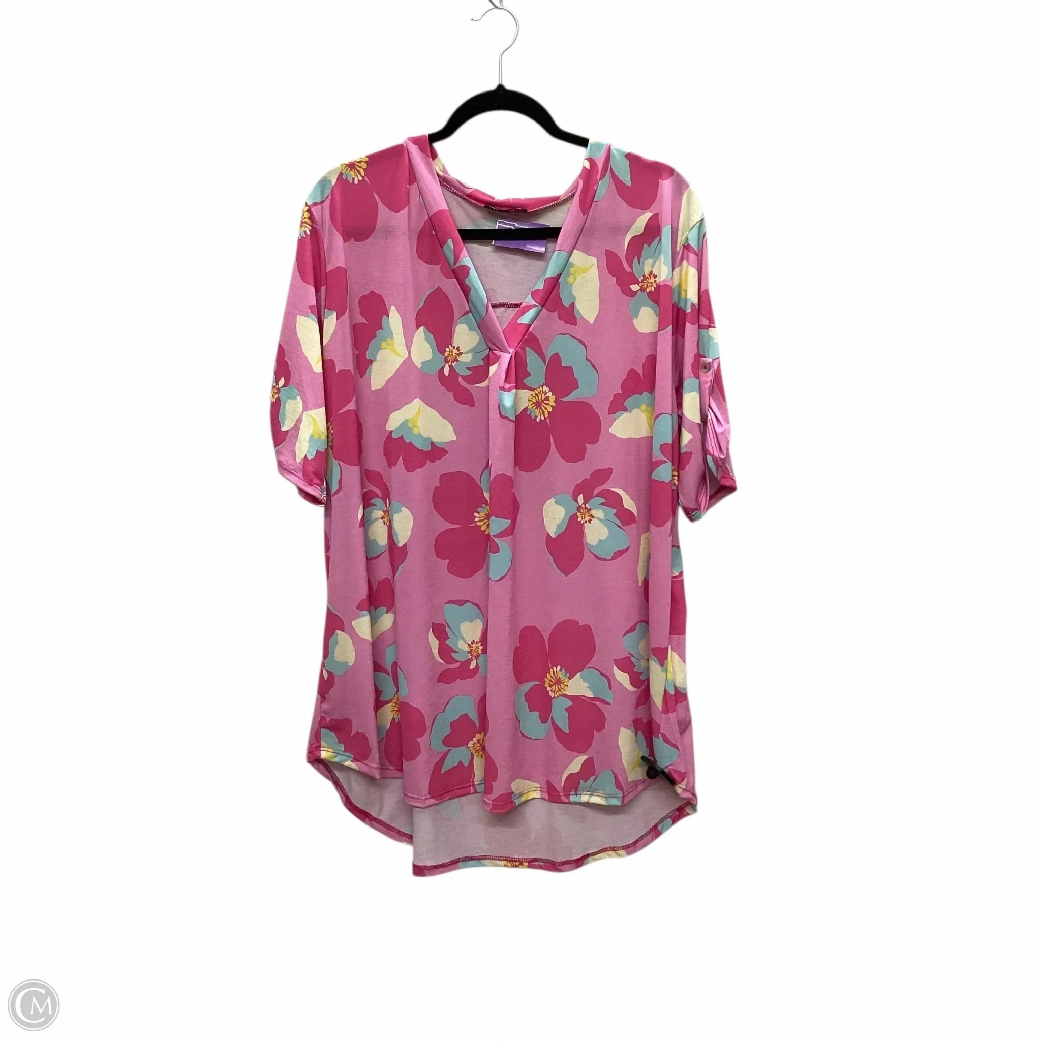 Rayon blend Abrasion Resistant Fabric Top Short Sleeve By Heimish Usa In Pink, Size: 2x