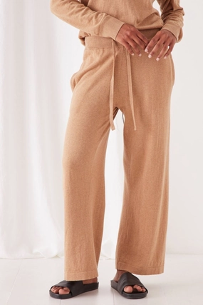 Cotton Cashmere Wide Leg Taupe Pant AntiPilling Adjustable drawstring