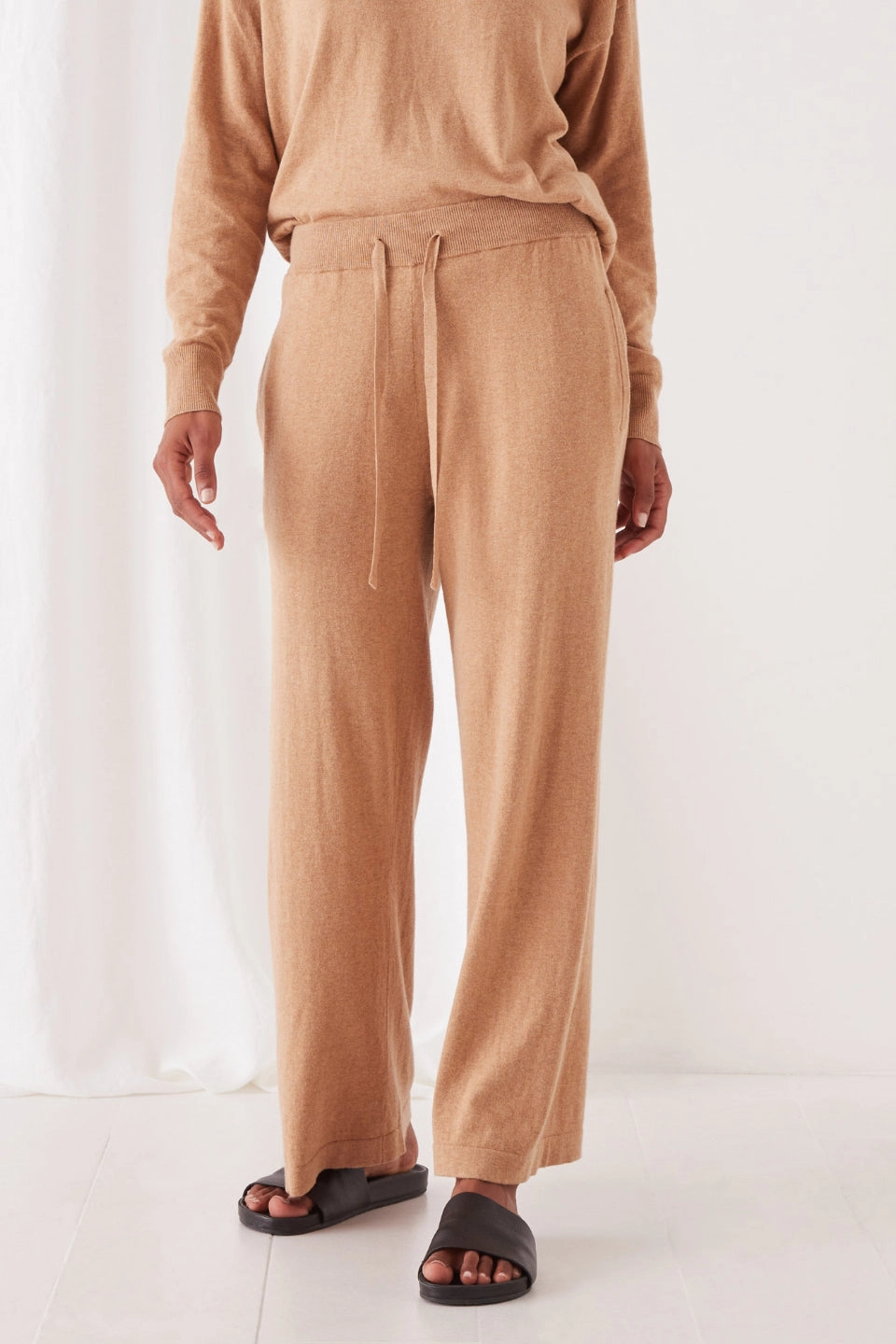 Durable Weave City Wear Cotton Cashmere Wide Leg Taupe Pant