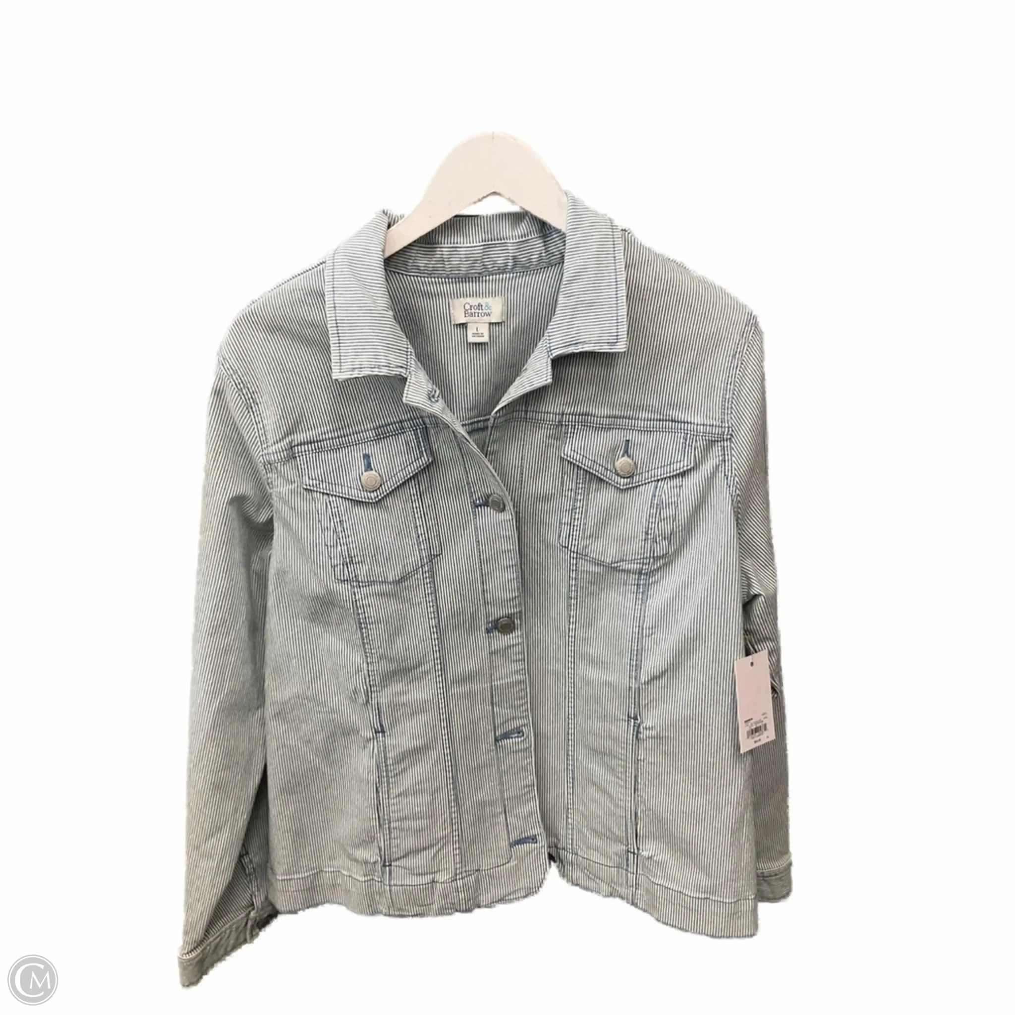 Jacket Denim By Croft And Barrow In Striped Pattern, Size: L Minimal Travel Look Rain Guard