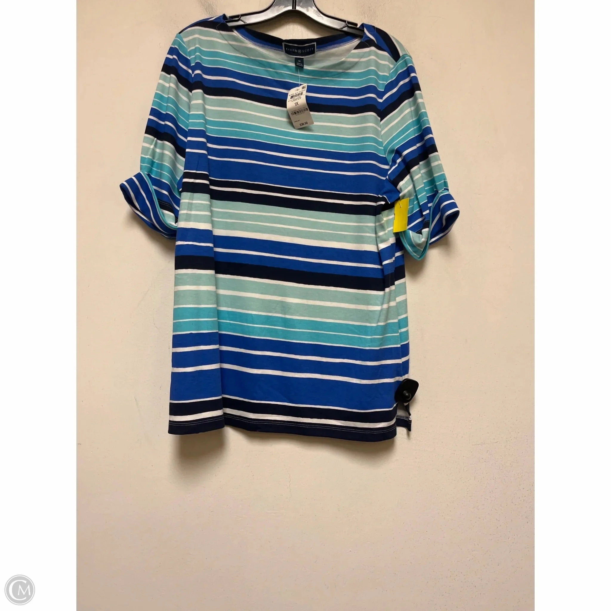 Essential layering piece Top Short Sleeve Basic By Karen Scott In Striped Pattern, Size: 1x