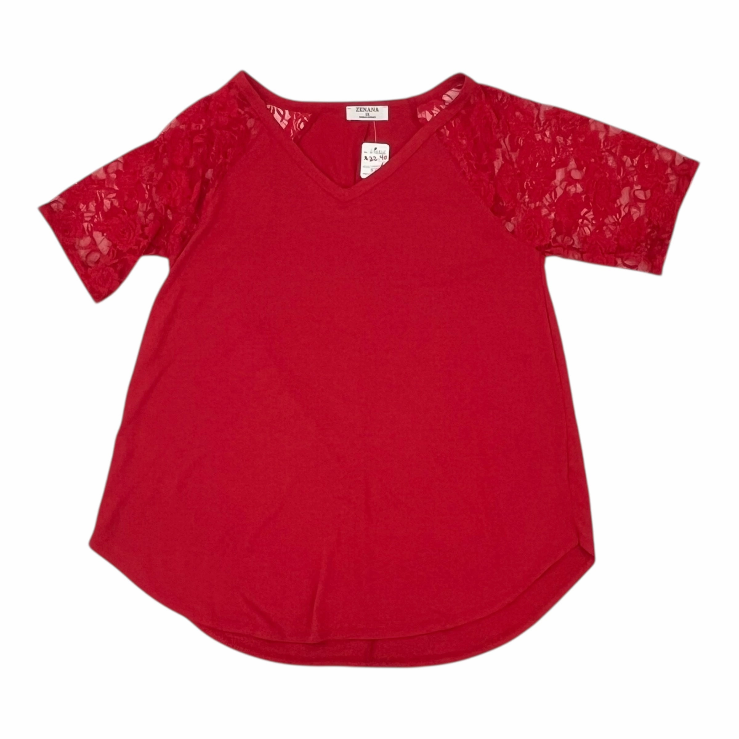Top Ss By Zenana Outfitters In Red, Size:1X Recycled Polyester Blend